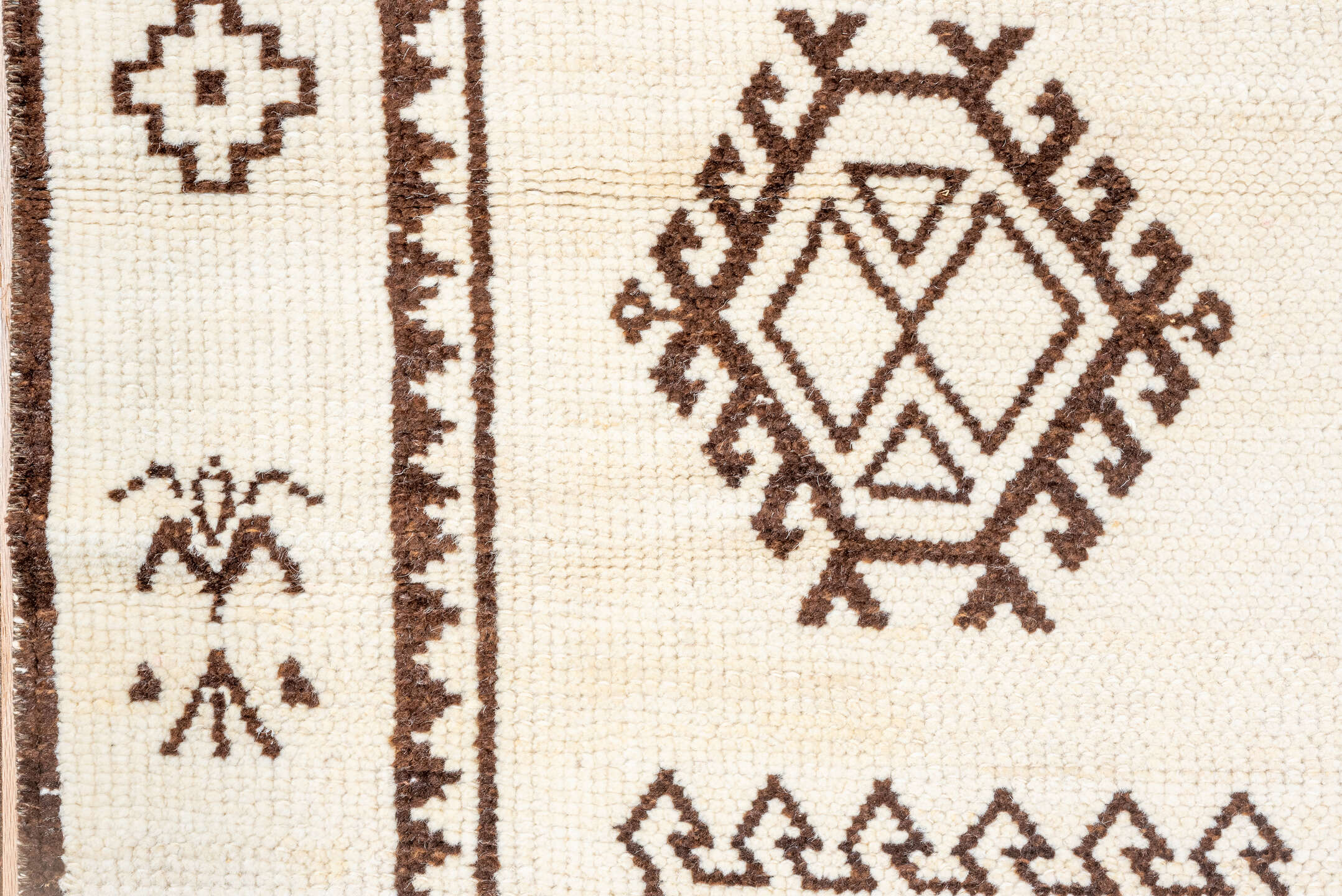 2' x 9' one-of-a-kind handmade vintage Kars runner rug. Color palette: ivory, brown, camel, taupe, beige, gray