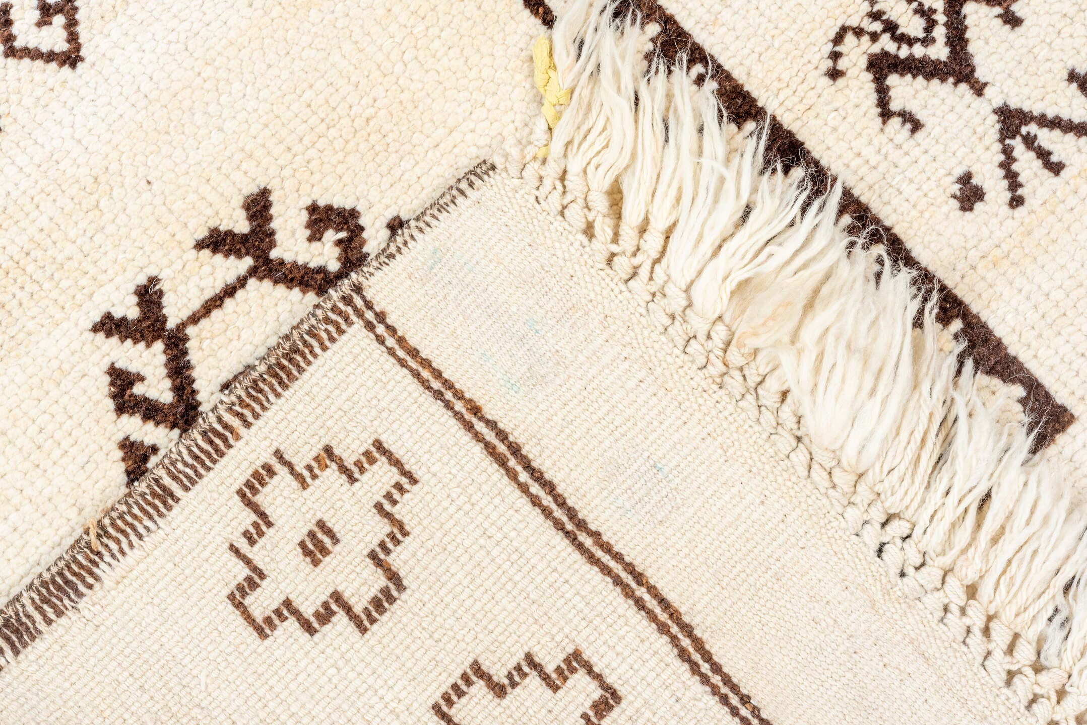 2' x 9' one-of-a-kind handmade vintage Kars runner rug. Color palette: ivory, brown, camel, taupe, beige, gray
