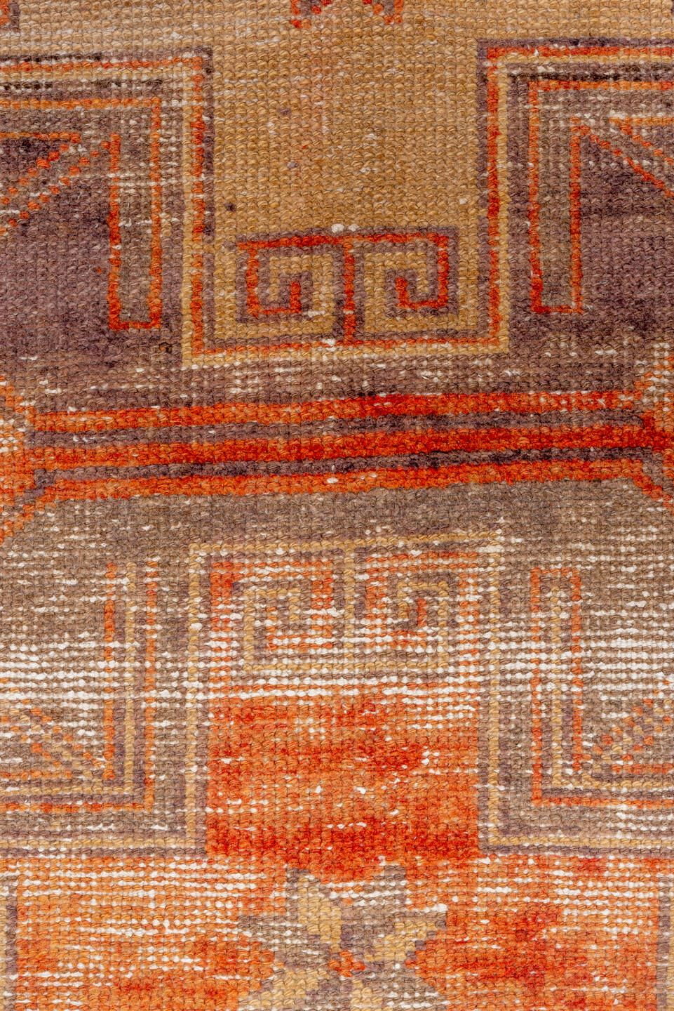 2' x 9' one-of-a-kind handmade vintage Oushak runner rug. Color palette: brown, off-white, orange, pink, red