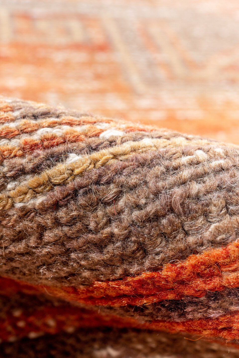 2' x 9' one-of-a-kind handmade vintage Oushak runner rug. Color palette: brown, off-white, orange, pink, red