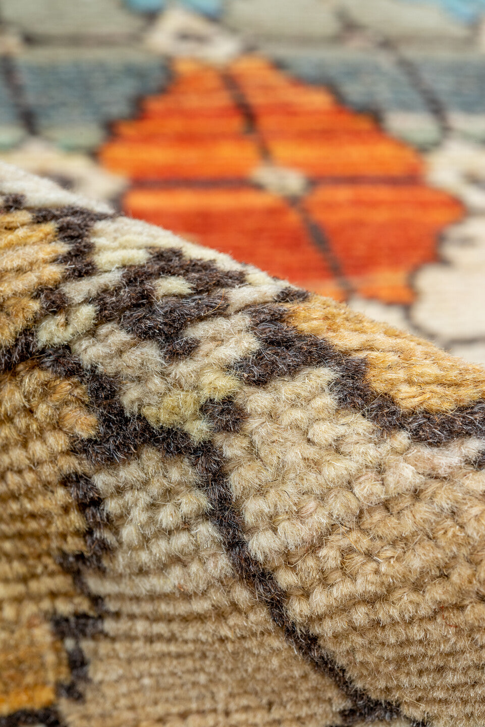 2' x 6' one-of-a-kind handmade vintage Oushak runner rug. Color palette: ivory, camel, sage, sky_blue, slate, saffron