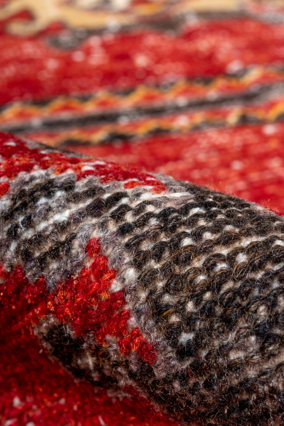 2' x 8' one-of-a-kind handmade vintage Oushak runner rug. Color palette: black, brown, gray, light gray, maroon, off-white