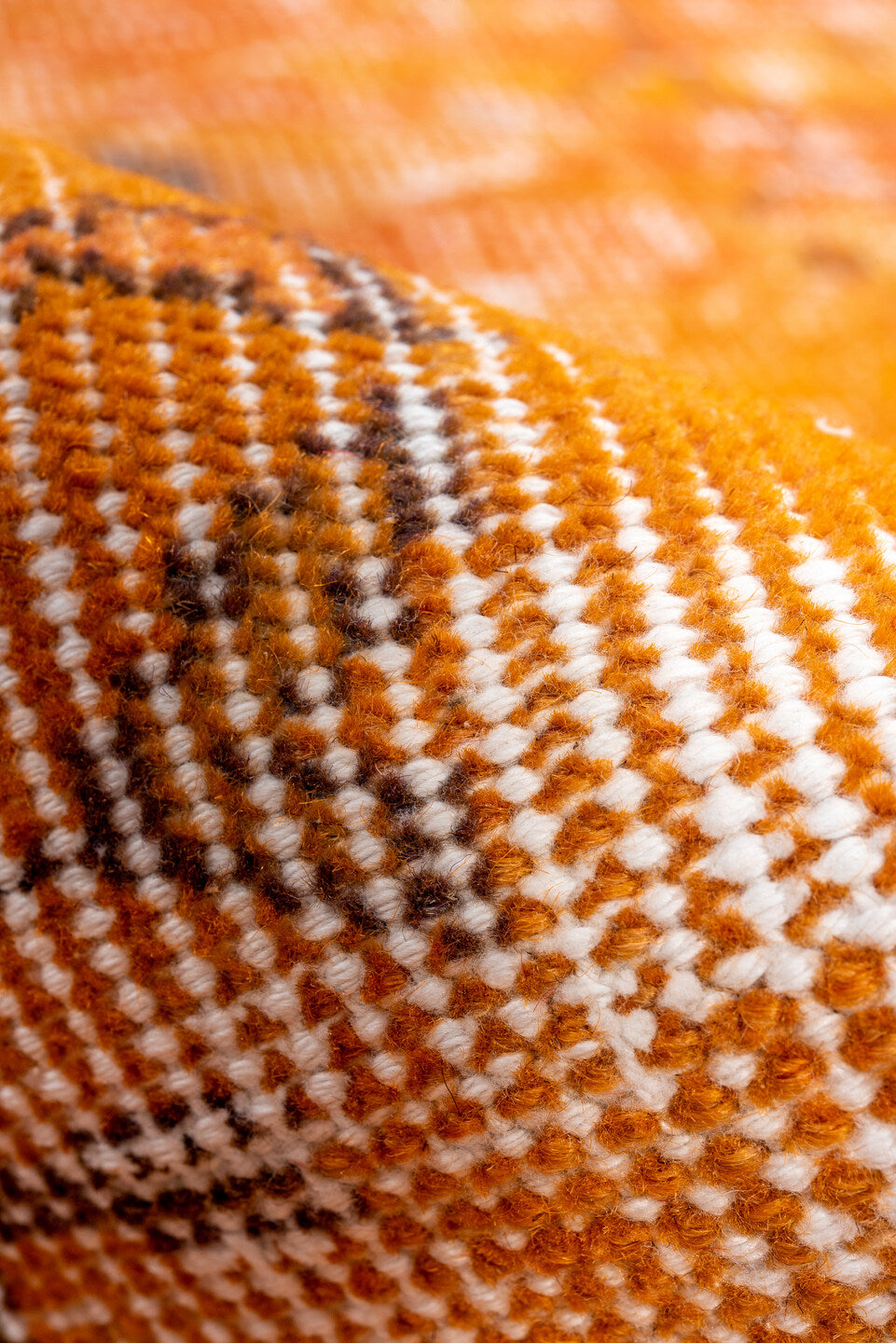 2' x 9' one-of-a-kind handmade vintage Overdyed runner rug. Color palette: bisque, blanched almond, brown, chocolate