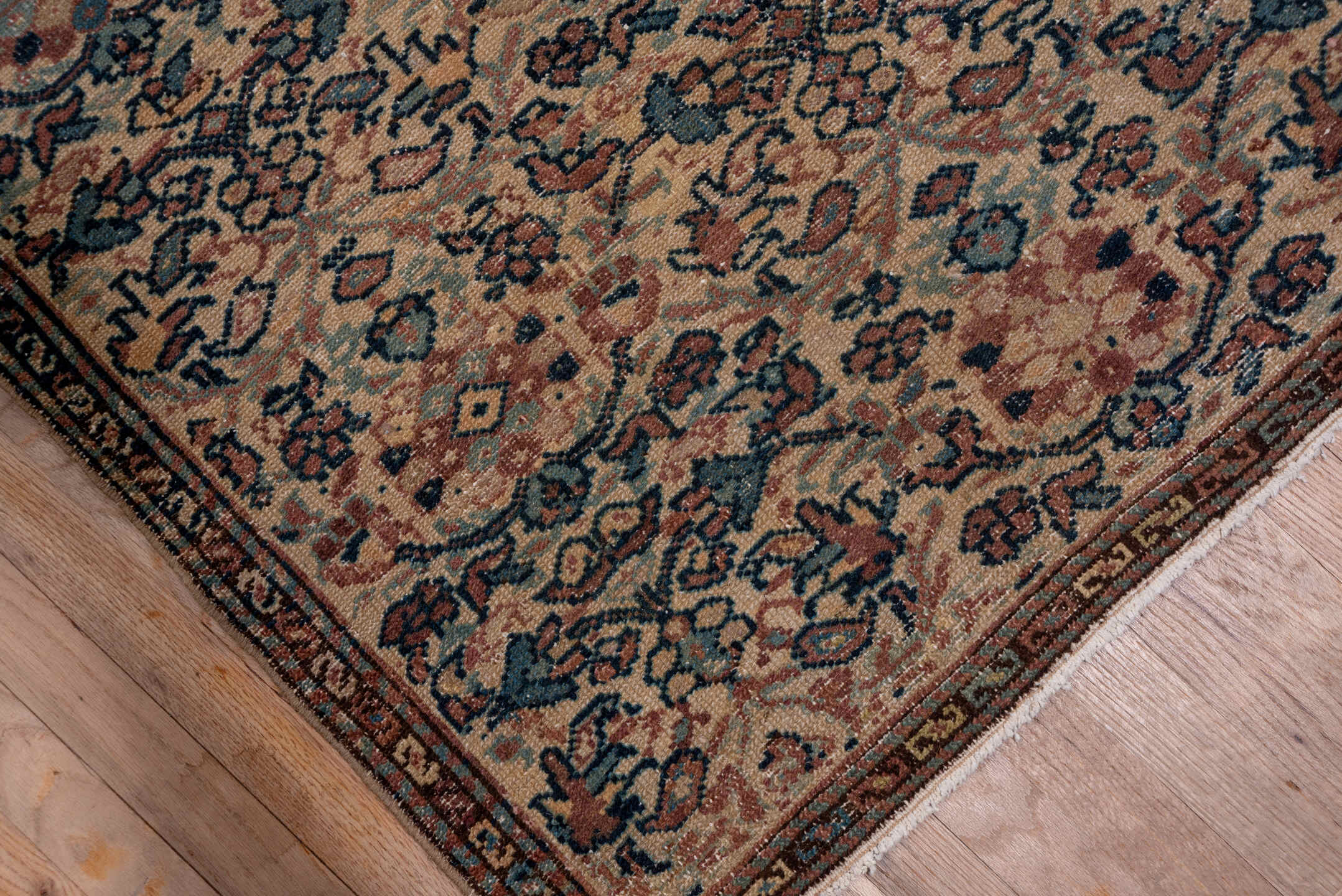 3' x 16' one-of-a-kind handmade antique Sivas runner rug. Color palette: beige, navy, rose, taupe, camel, rust, ivory, blue