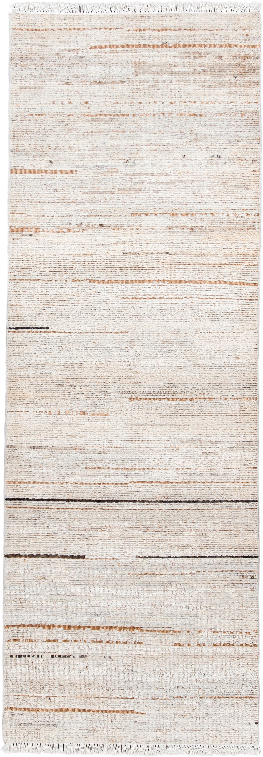 3' x 9' one-of-a-kind handmade vintage Tulu runner rug. Color palette: ivory, cream, camel, taupe, charcoal, beige, gray