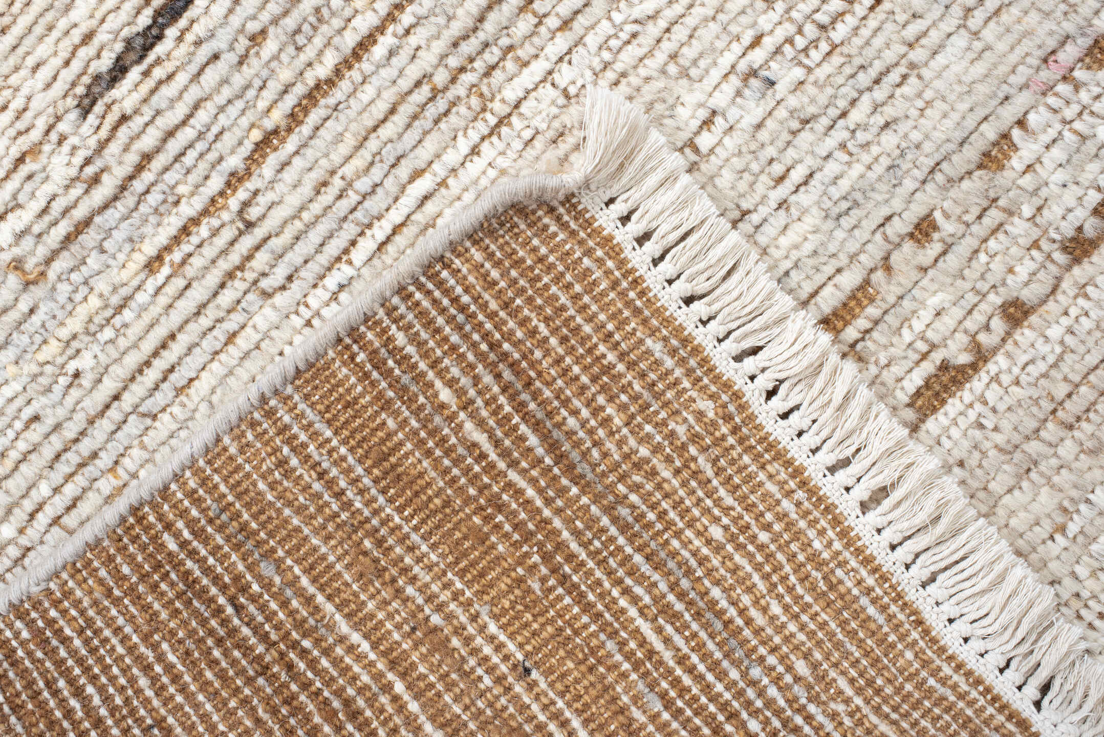 3' x 9' one-of-a-kind handmade vintage Tulu runner rug. Color palette: ivory, cream, camel, taupe, charcoal, beige, gray