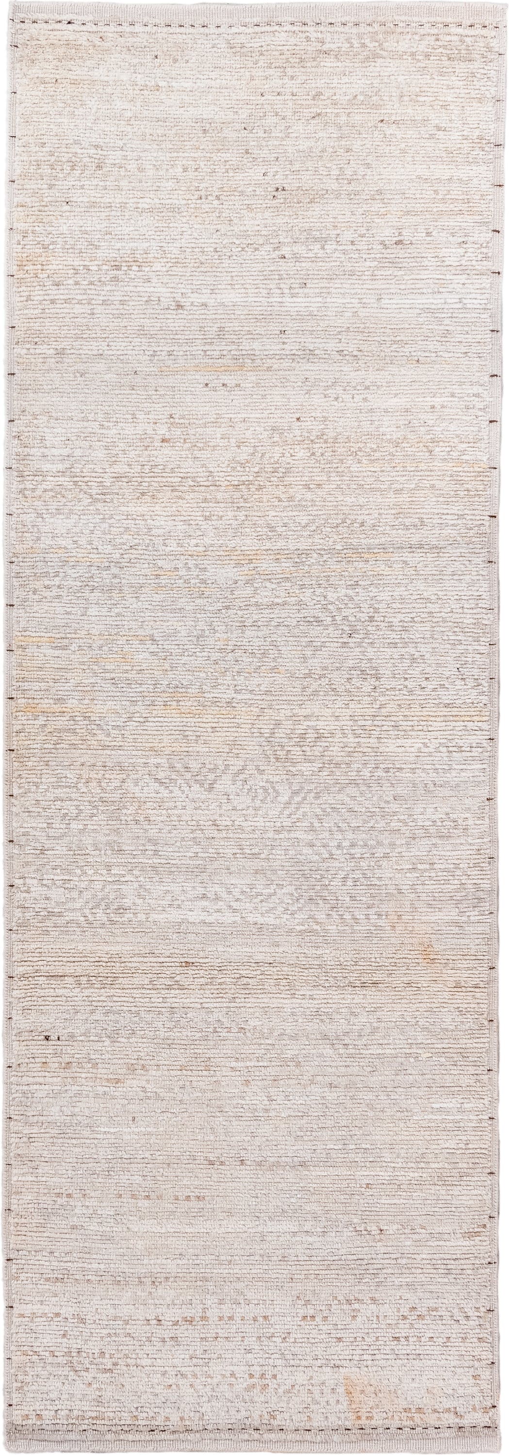 3' x 8' one-of-a-kind handmade vintage Tulu runner rug. Color palette: ivory, cream, beige, taupe, gray