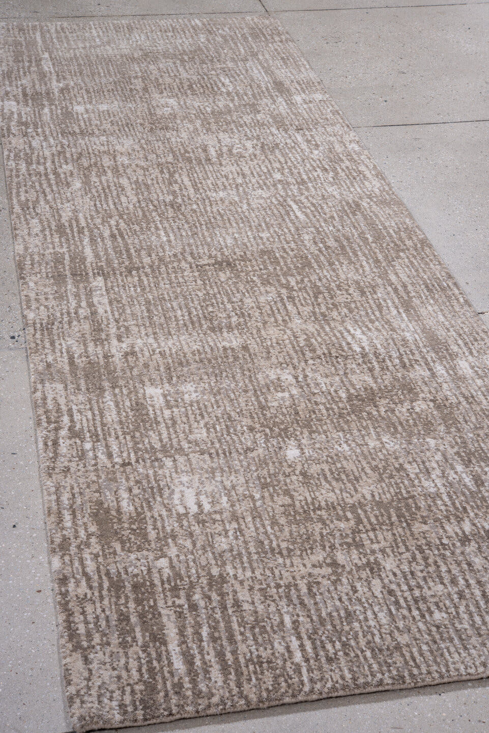 3' x 9' one-of-a-kind handmade handmade Modern runner rug. Color palette: taupe, ivory, beige, cream, gray
