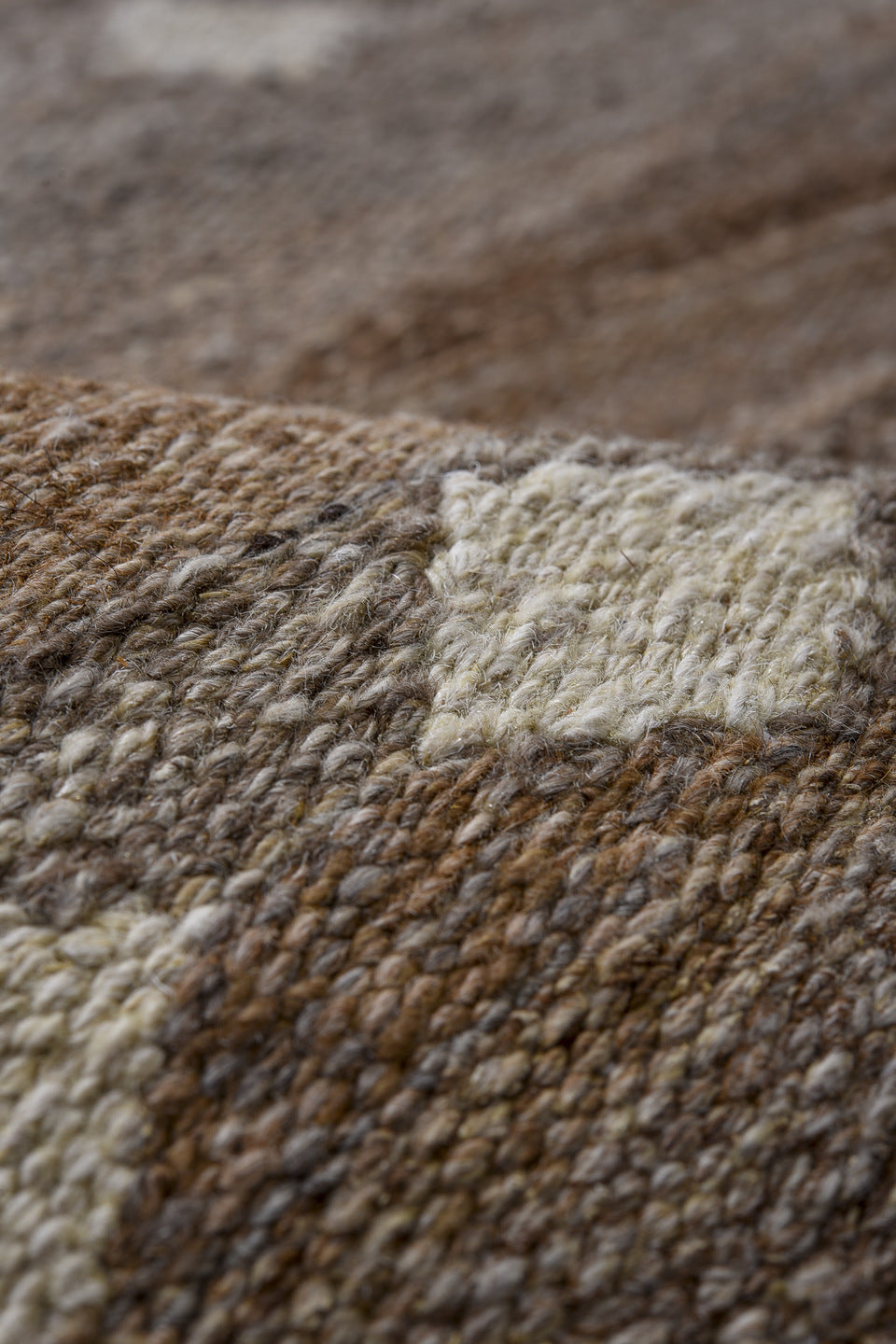 8' x 9' one-of-a-kind handmade vintage Kilim large size rug. Color palette: taupe, brown, ivory, camel, charcoal, beige