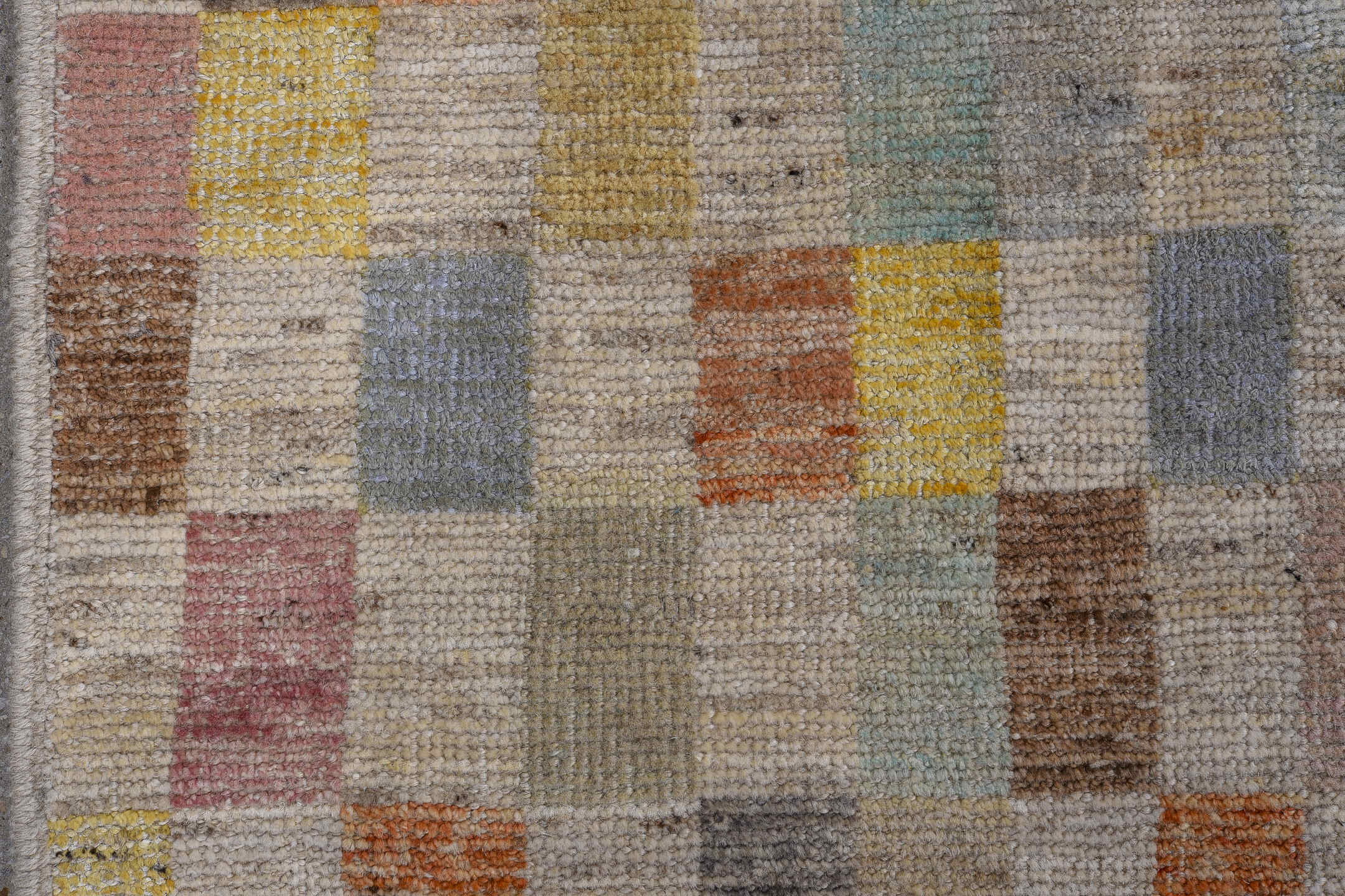 9' x 15' one-of-a-kind handmade vintage Tulu rug. Color palette: brown, gainsboro, gray, light gray, off-white, orange, pink