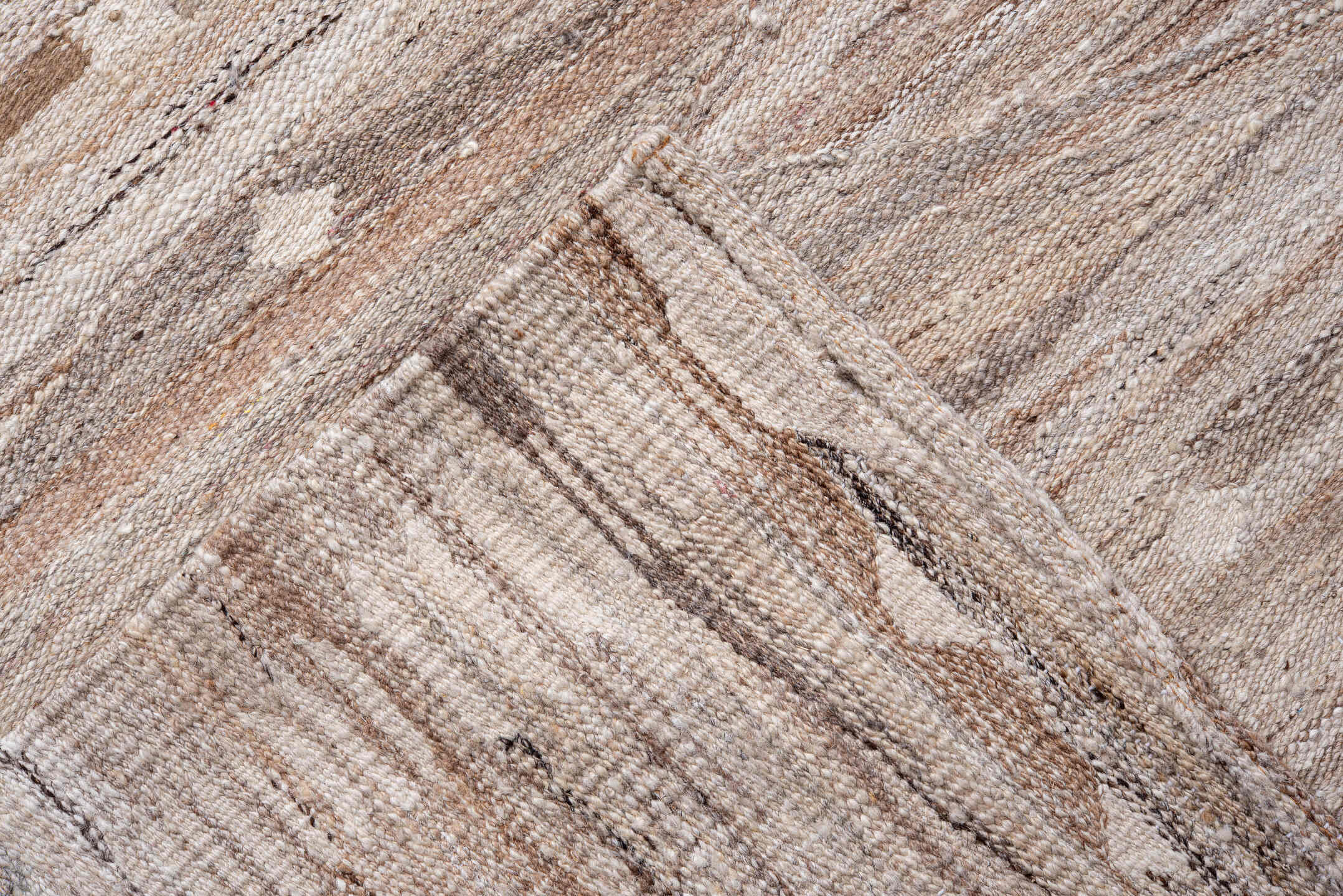 9' x 16' one-of-a-kind handmade vintage Kilim rug. Color palette: taupe, ivory, beige, camel, greige, gray