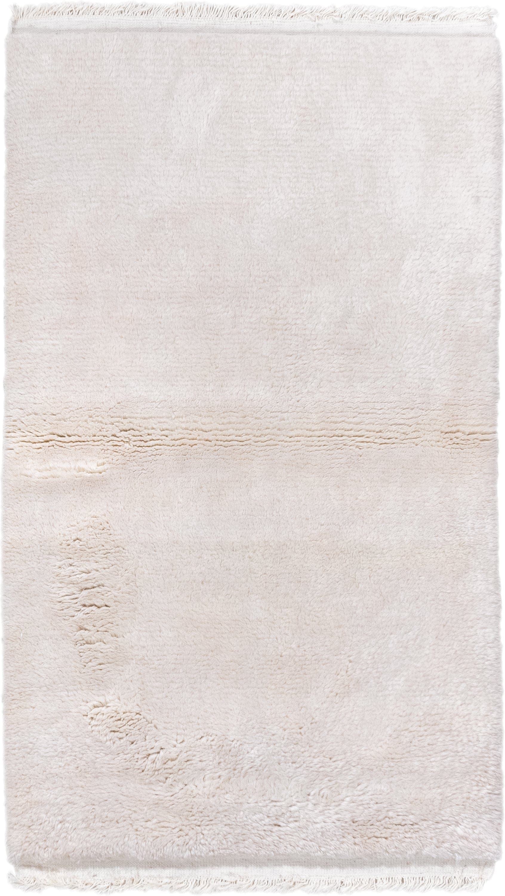 3' x 5' one-of-a-kind handmade vintage Shag small size rug. Color palette: ivory, cream