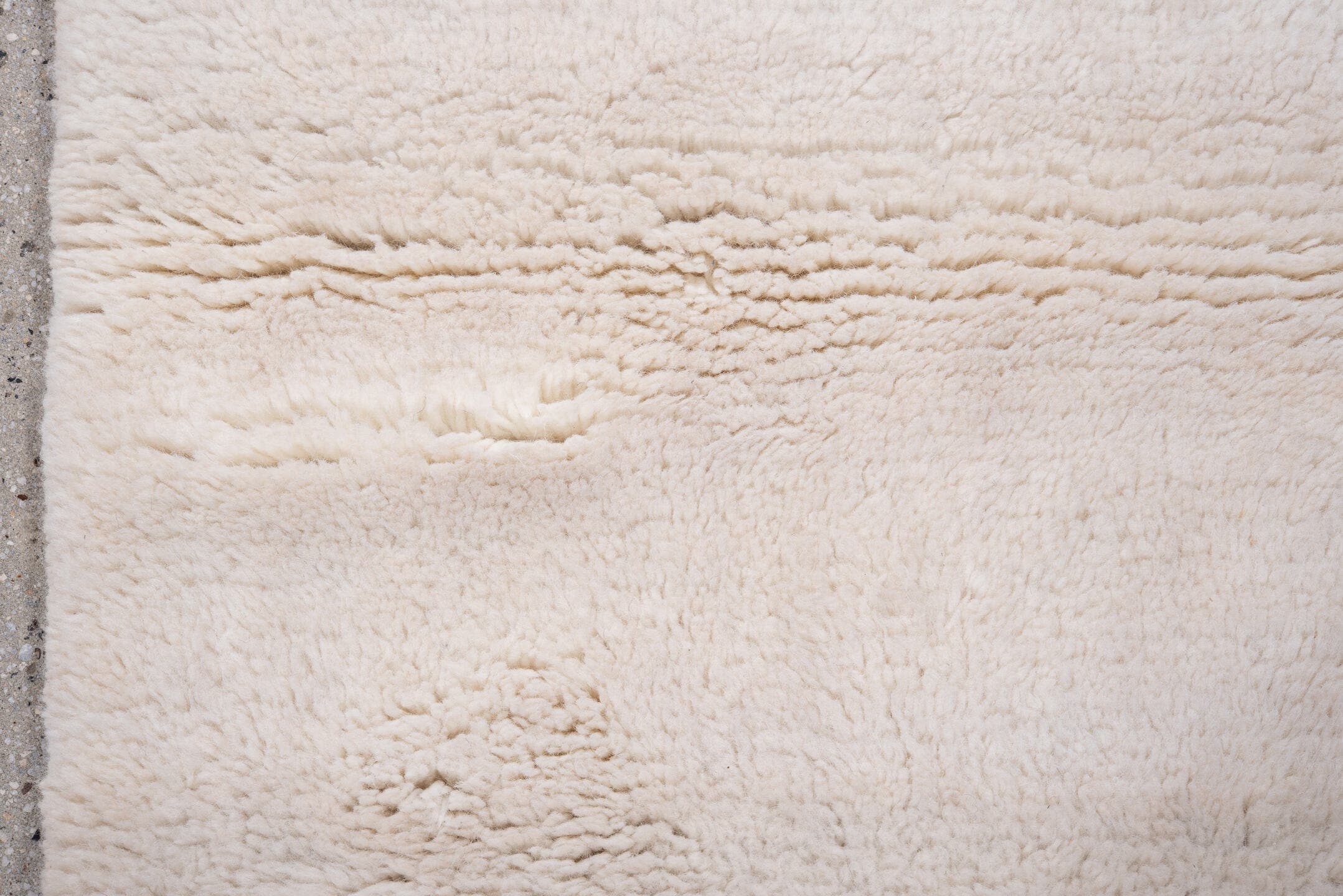 3' x 5' one-of-a-kind handmade vintage Shag small size rug. Color palette: ivory, cream