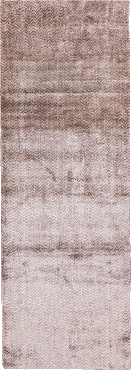 3' x 9' one-of-a-kind handmade vintage Contemporary runner rug. Color palette: brown, gainsboro, gray, light gray, off-white