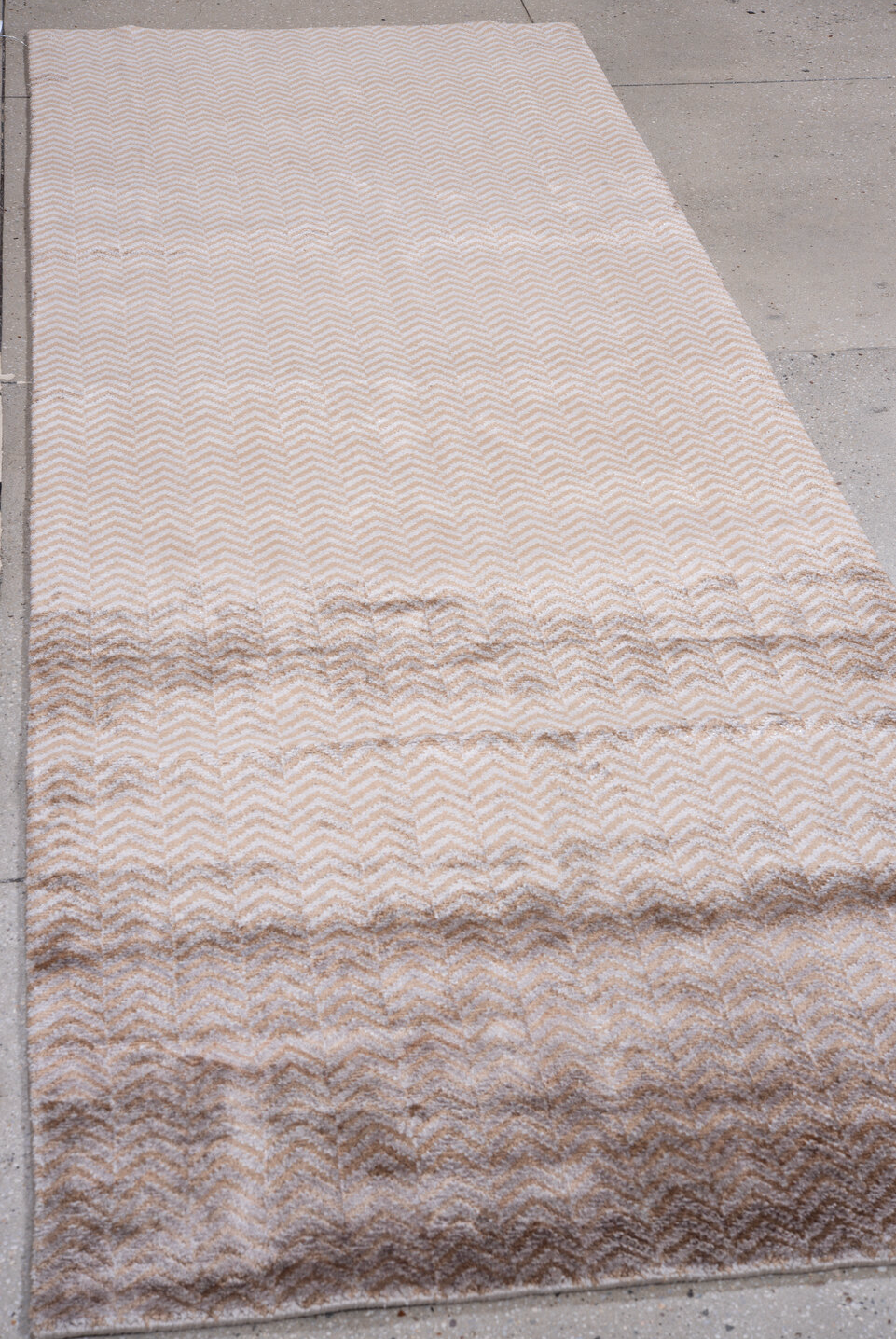 3' x 9' one-of-a-kind handmade vintage Contemporary runner rug. Color palette: brown, gainsboro, gray, light gray, off-white