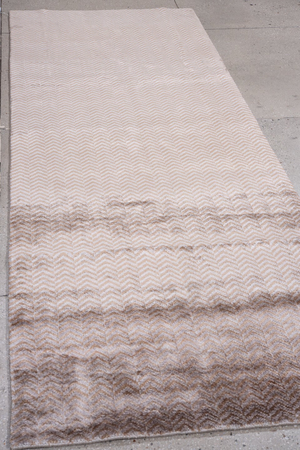 3' x 9' one-of-a-kind handmade handmade Contemporary runner rug. Color palette: blush, taupe, brown, ivory, pink, beige