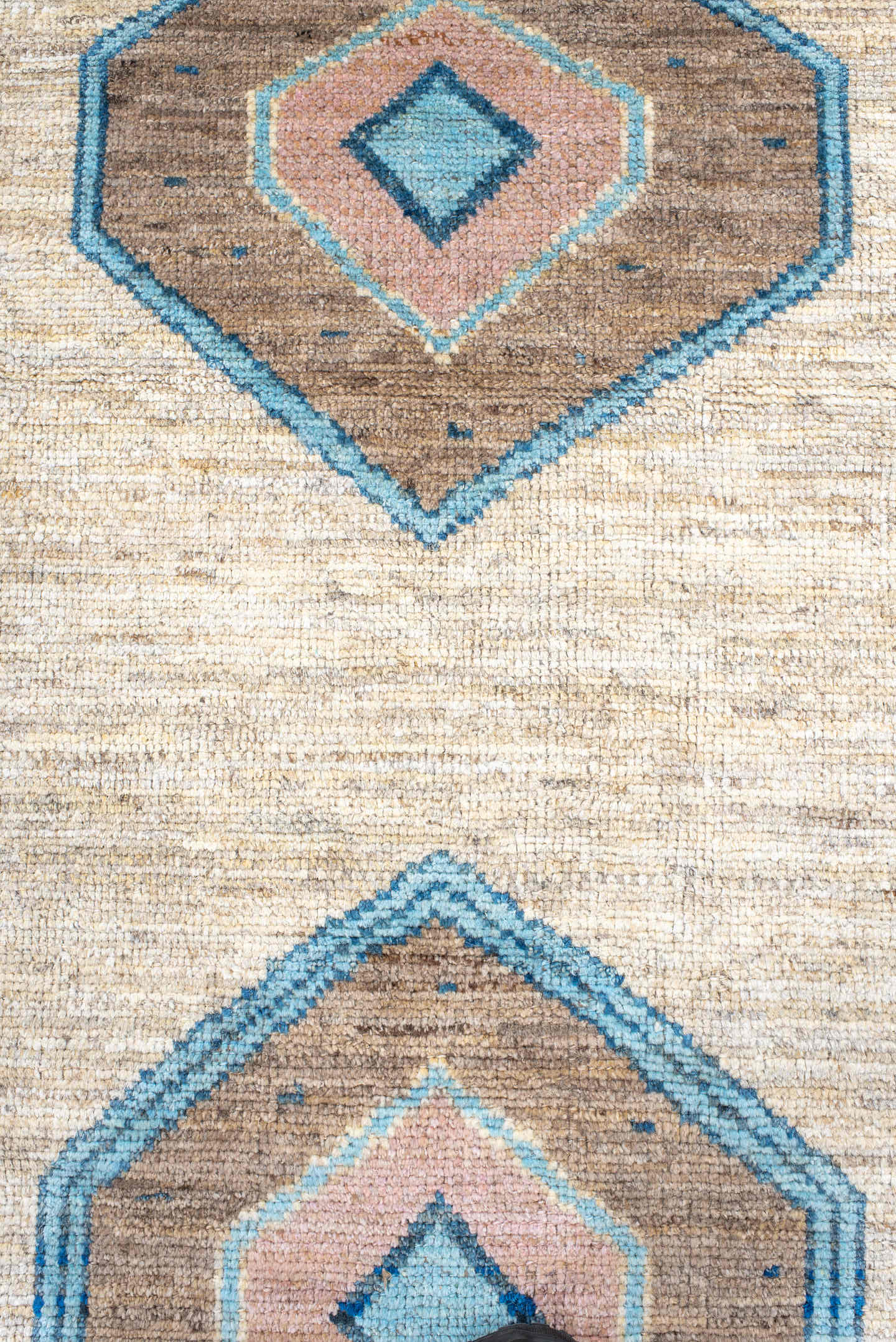 3' x 12' one-of-a-kind handmade vintage Oushak runner rug. Color palette: ivory, rose, sky_blue, taupe, camel, pink, red
