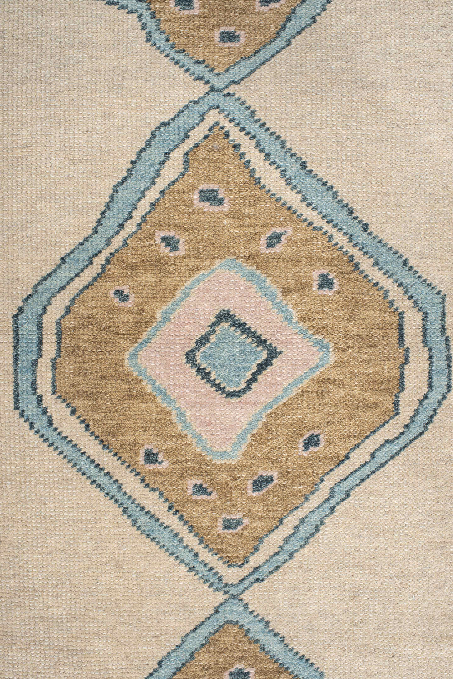 4' x 11' one-of-a-kind handmade vintage Oushak runner rug. Color palette: ivory, sand, pale blue, blush, taupe, beige
