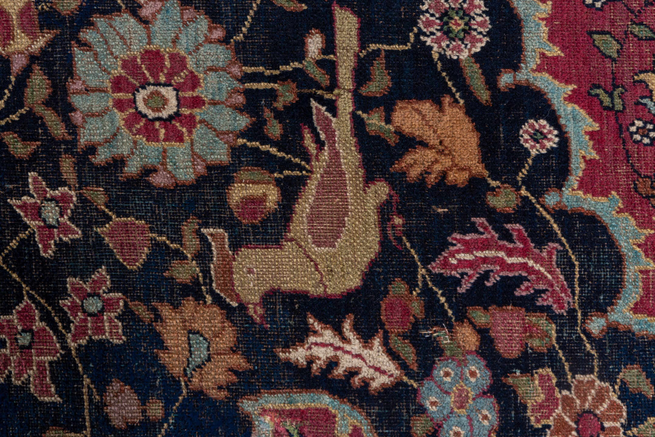 7' x 16' one-of-a-kind handmade vintage Khorassan rug. Color palette: navy, rose, ivory, rust, gold, camel, burgundy, slate