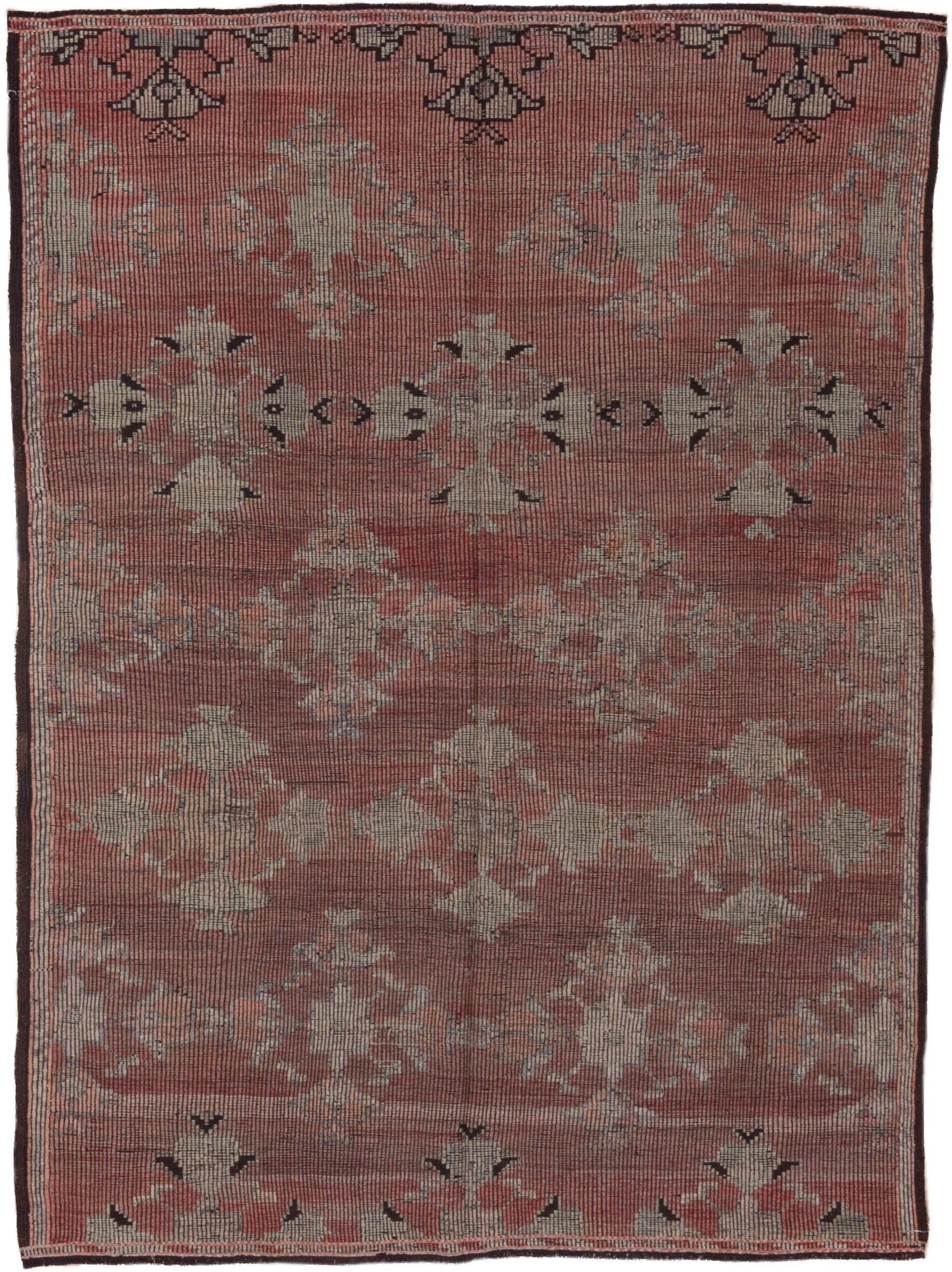 6' x 8' one-of-a-kind handmade vintage Jijim medium size rug. Color palette: rose, ivory, charcoal, dusty coral, taupe, pink