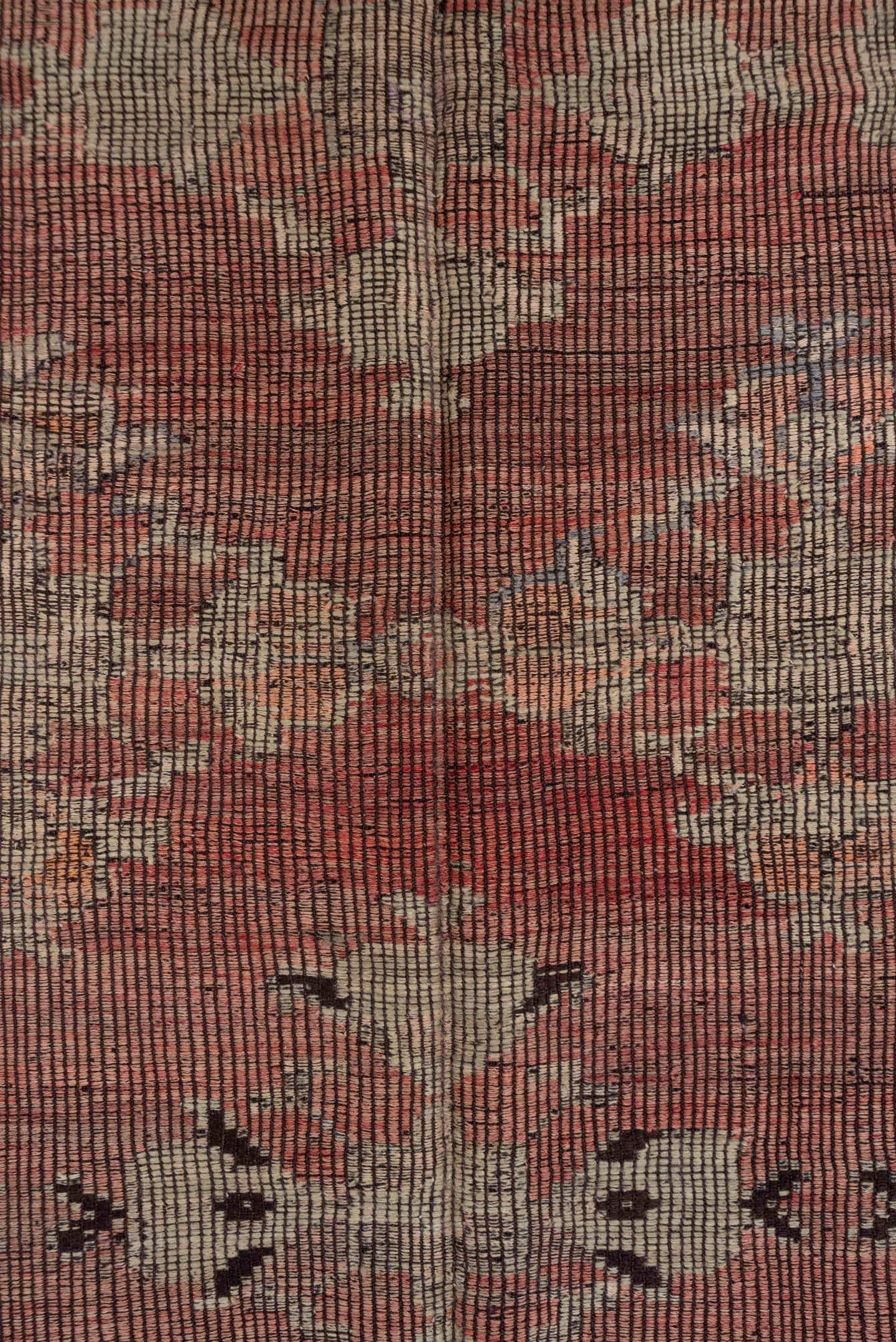 6' x 8' one-of-a-kind handmade vintage Jijim medium size rug. Color palette: rose, ivory, charcoal, dusty coral, taupe, pink