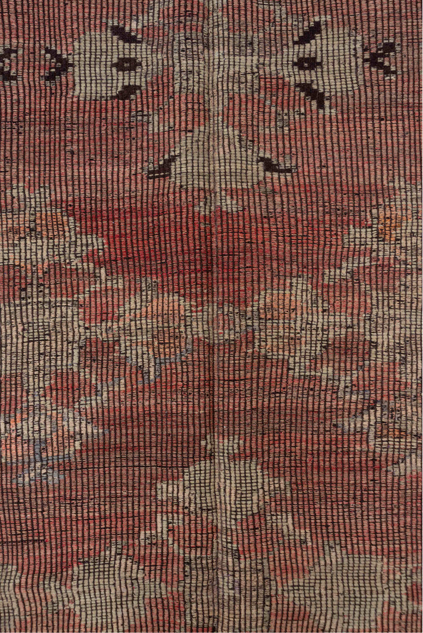 6' x 8' one-of-a-kind handmade vintage Jijim medium size rug. Color palette: rose, ivory, charcoal, dusty coral, taupe, pink