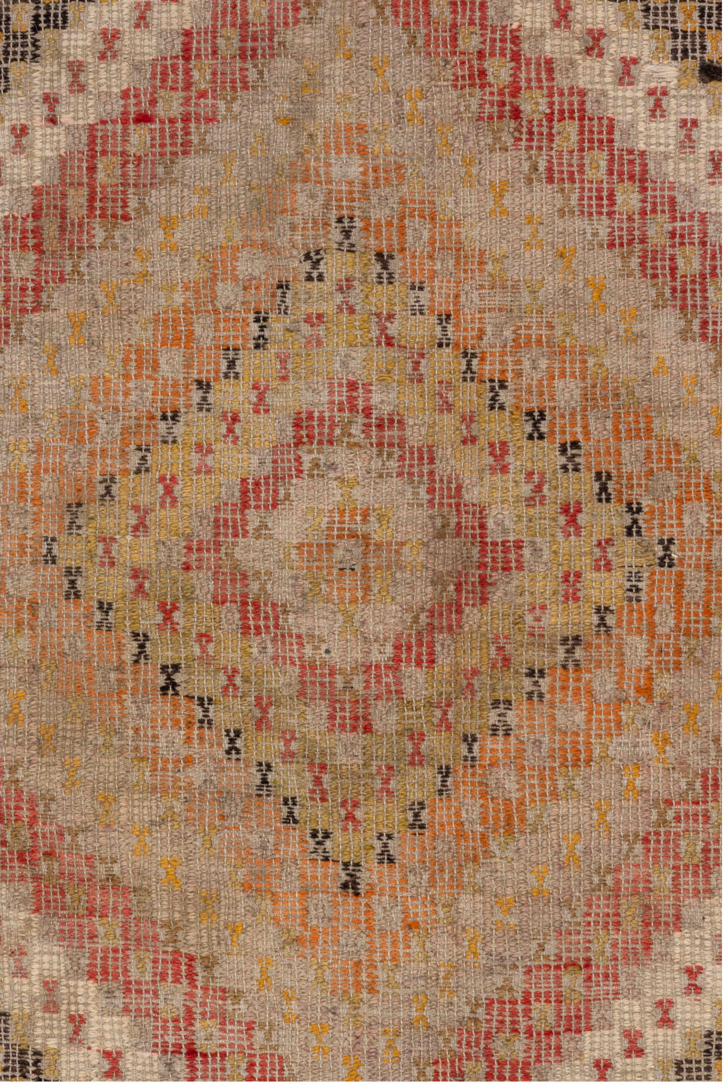 5' x 8' one-of-a-kind handmade vintage Jijim medium size rug. Color palette: ivory, blush, peach, apricot, charcoal, sand