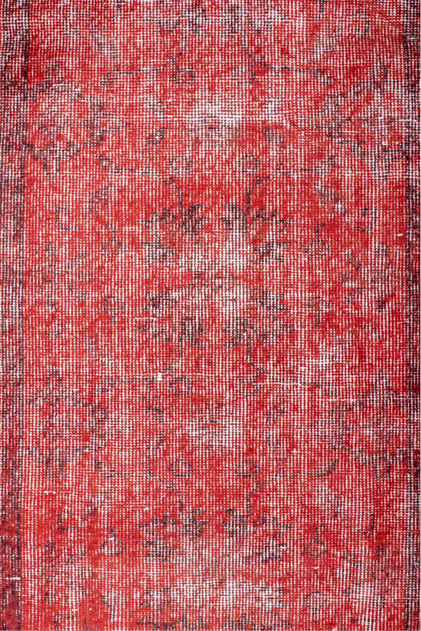 3' x 10' one-of-a-kind handmade vintage Overdyed runner rug. Color palette: brown, off-white, orange, pink, red, wine