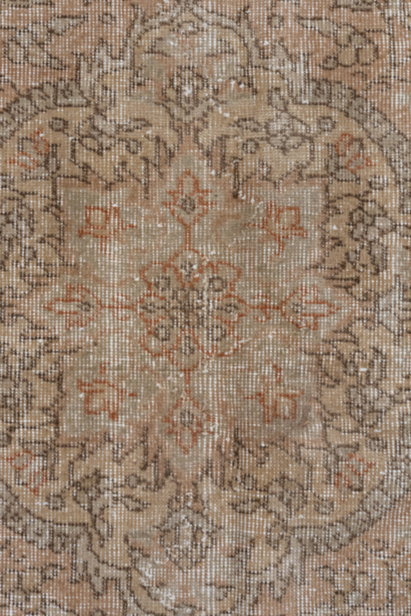 4' x 6' one-of-a-kind handmade vintage Oushak small size rug. Color palette: ivory, taupe, beige, blush, sand, camel, gray