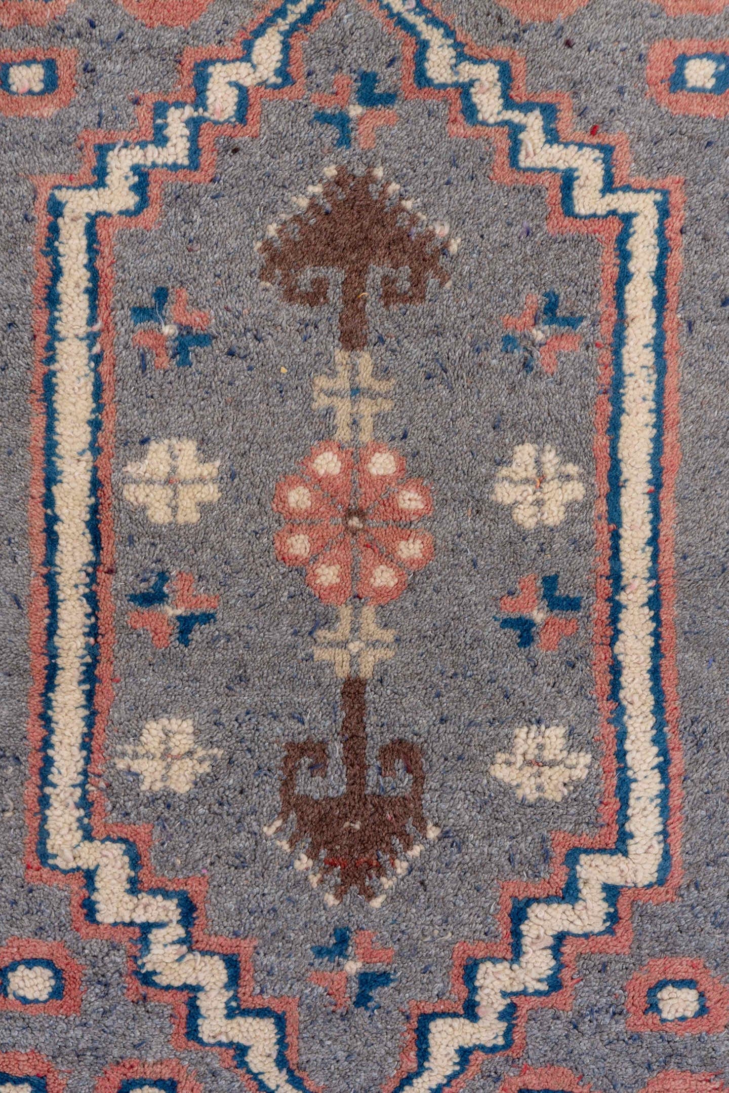2' x 3' one-of-a-kind handmade vintage Oushak small size rug. Color palette: gray, ivory, rose, rust, brown, blue, crimson