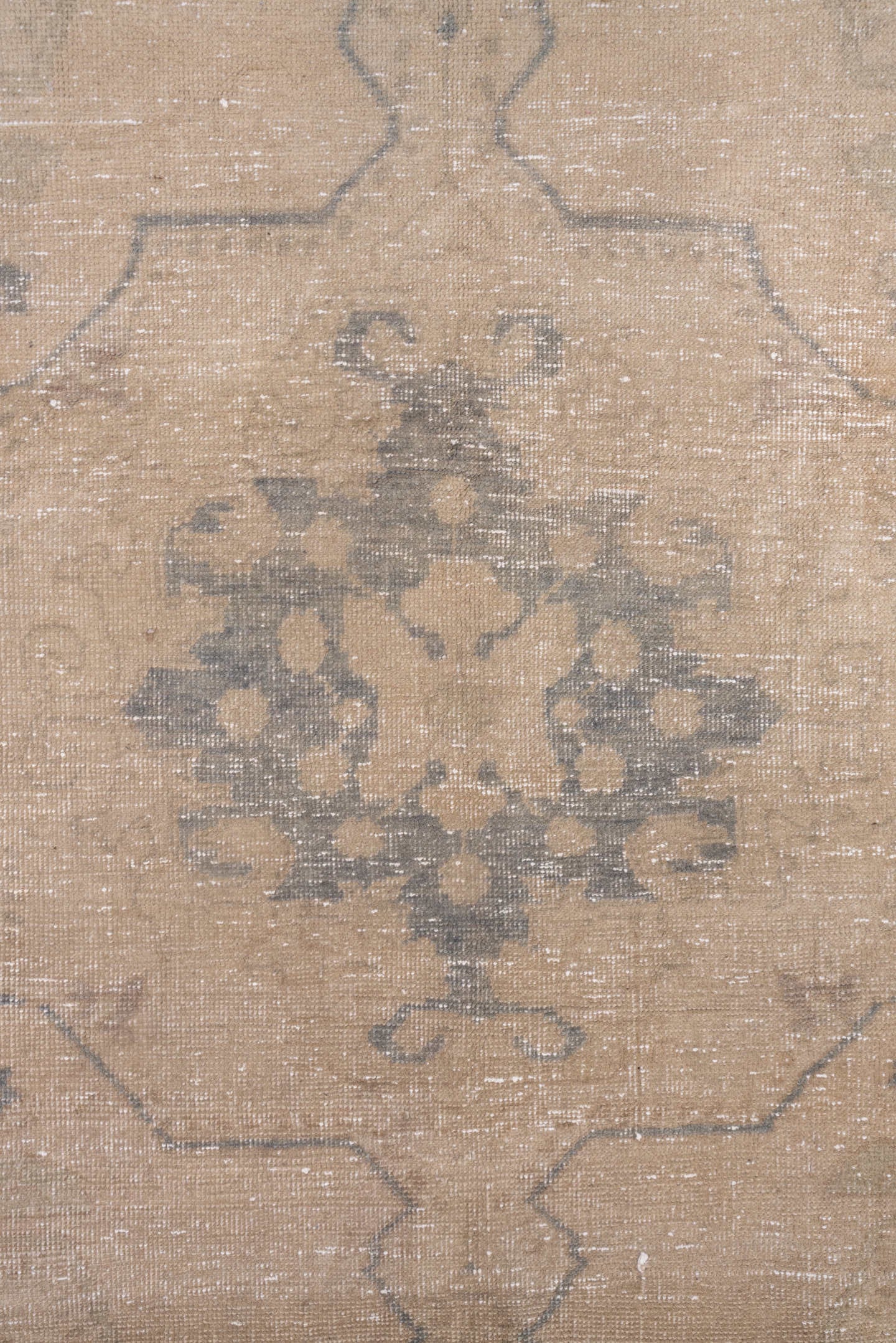 4' x 7' one-of-a-kind handmade vintage Oushak rug. Color palette: taupe, beige, charcoal, ivory, rose, gray, black, pink
