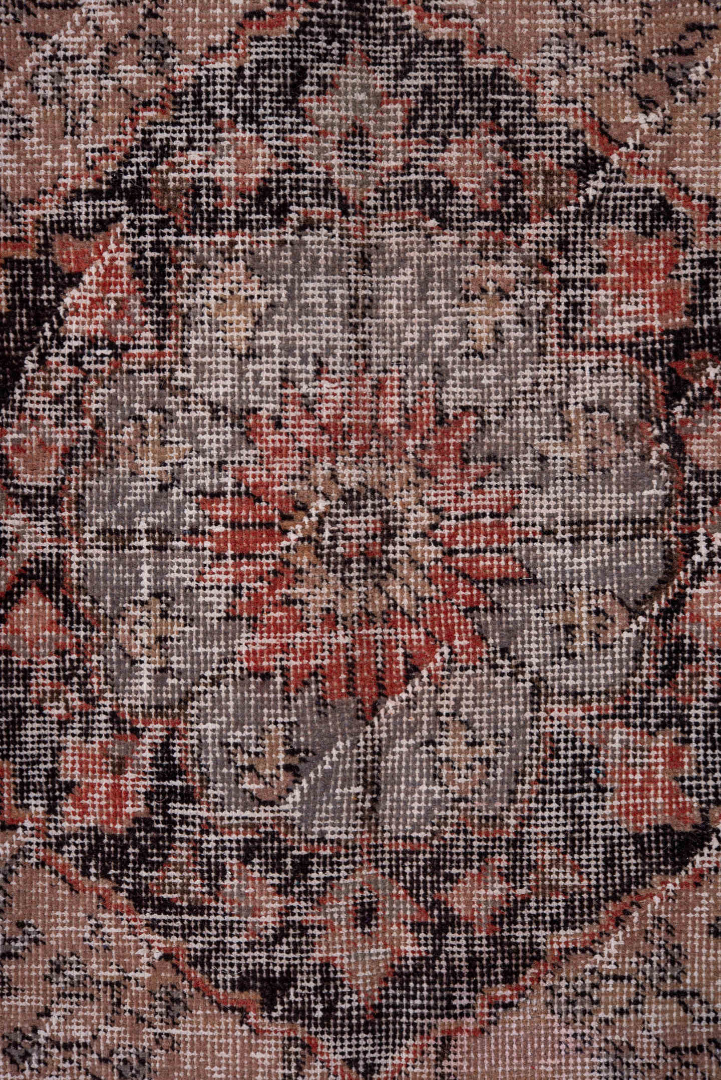 4' x 12' one-of-a-kind handmade vintage Oushak runner rug. Color palette: ivory, coral, charcoal, taupe, rose, slate