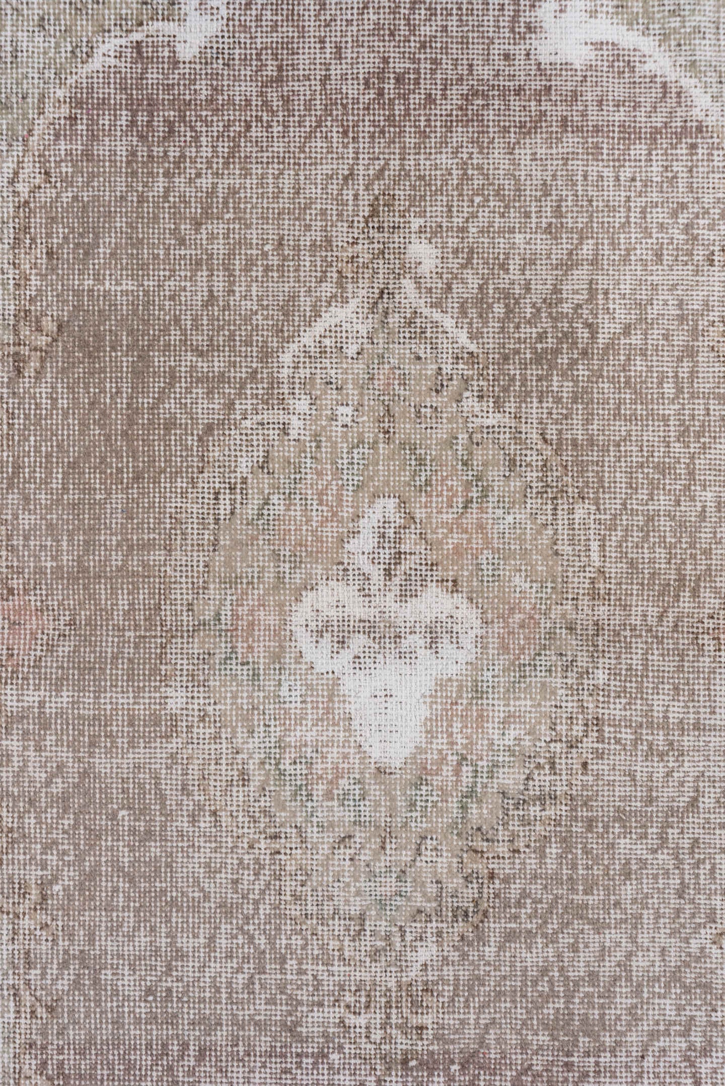 3' x 7' one-of-a-kind handmade vintage Oushak runner rug. Color palette: taupe, blush, ivory, rose, sage, beige, gray, pink
