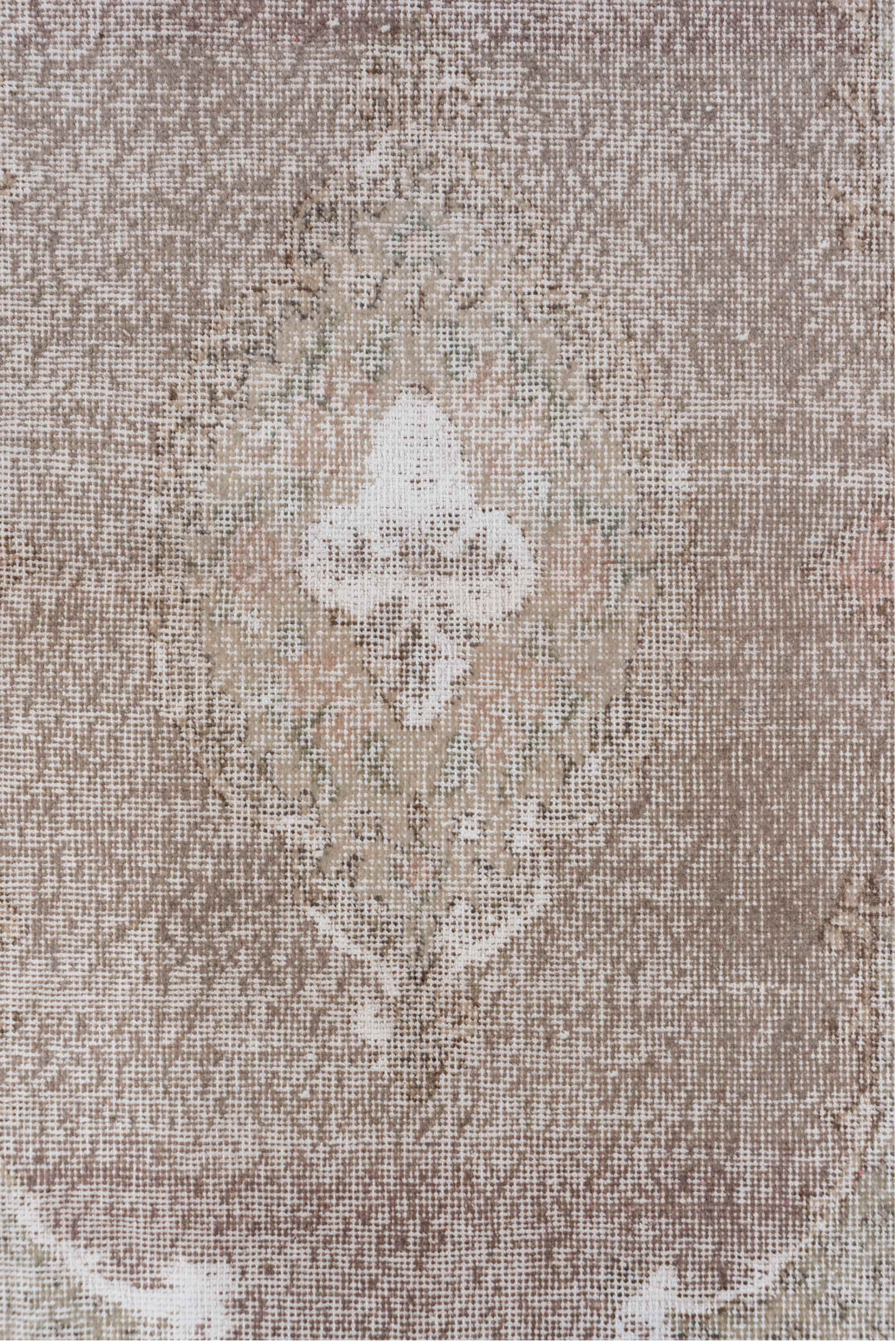 3' x 7' one-of-a-kind handmade vintage Oushak runner rug. Color palette: taupe, blush, ivory, rose, sage, beige, gray, pink
