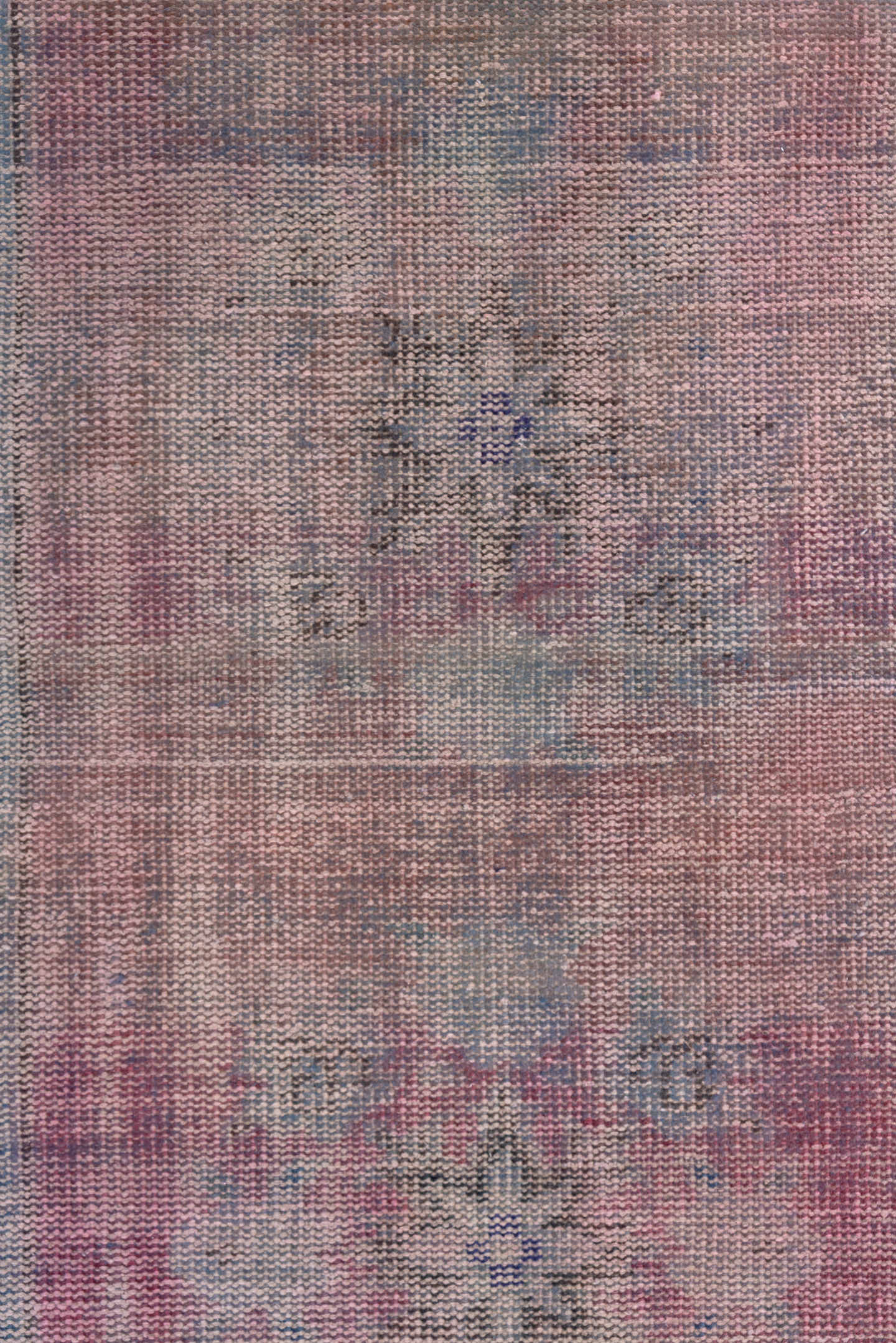 2' x 11' one-of-a-kind handmade vintage Overdyed runner rug. Color palette: rose, lavender, dusty blue, mauve, taupe, slate