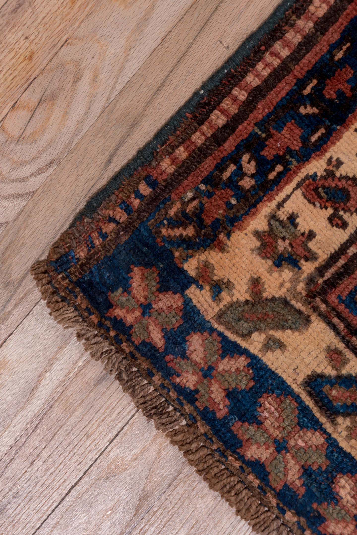 3' x 13' one-of-a-kind handmade antique Malayer runner rug. Color palette: navy, rust, ivory, camel, terracotta, indigo