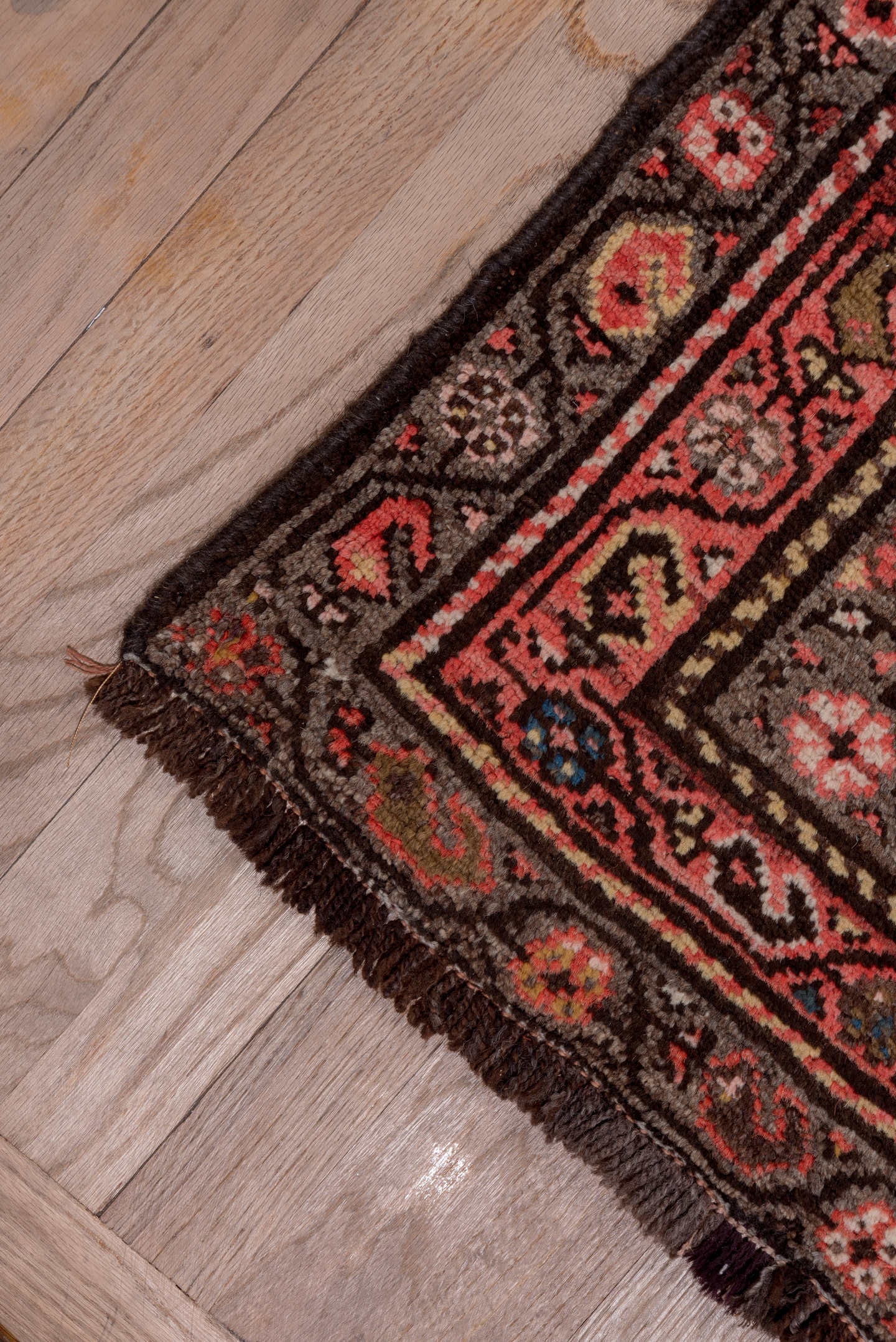 3' x 15' one-of-a-kind handmade antique Malayer runner rug. Color palette: charcoal, rust, rose, ivory, taupe, burgundy