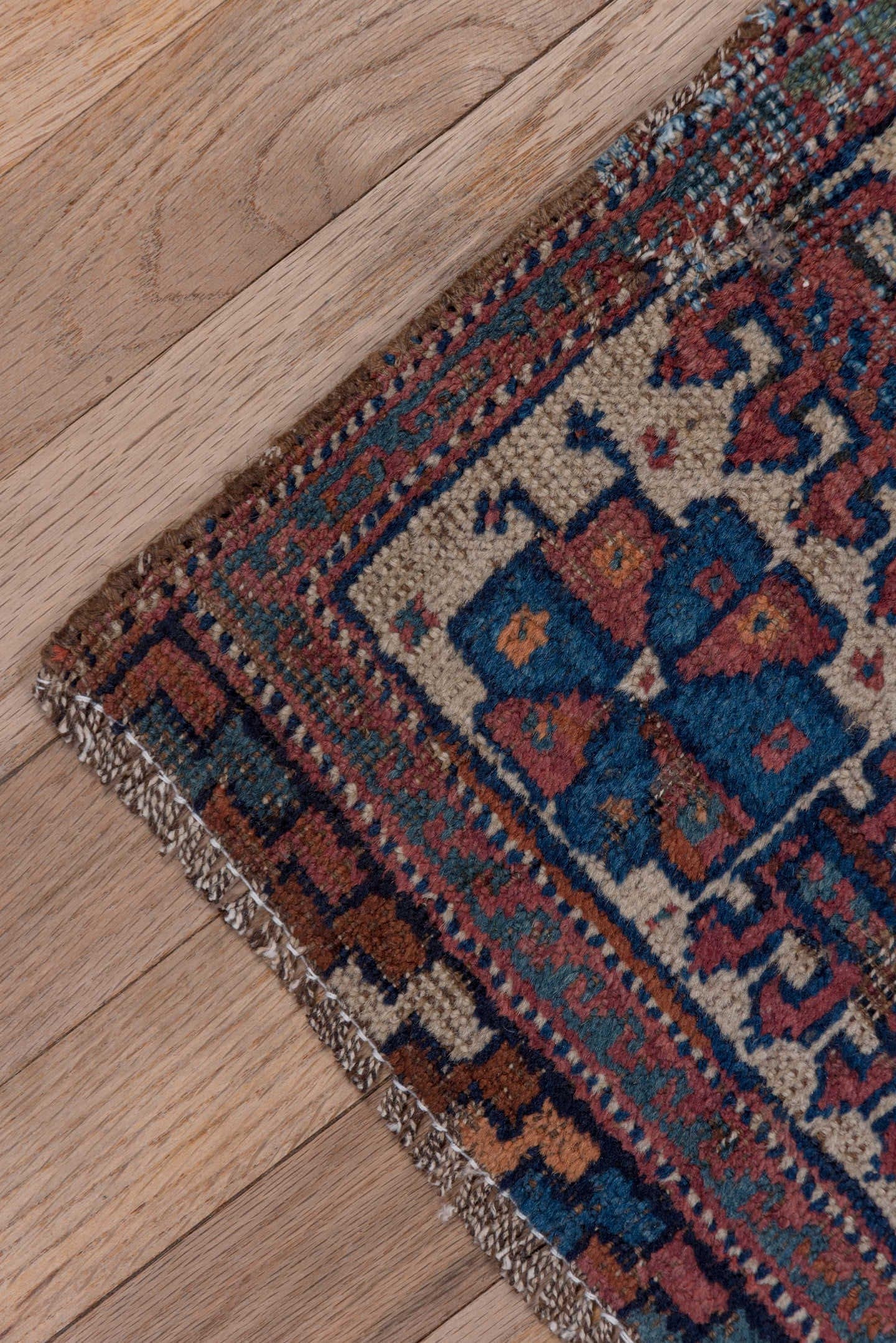3' x 5' one-of-a-kind handmade antique Afshar small size rug. Color palette: indigo, rust, ivory, cobalt, camel, terracotta