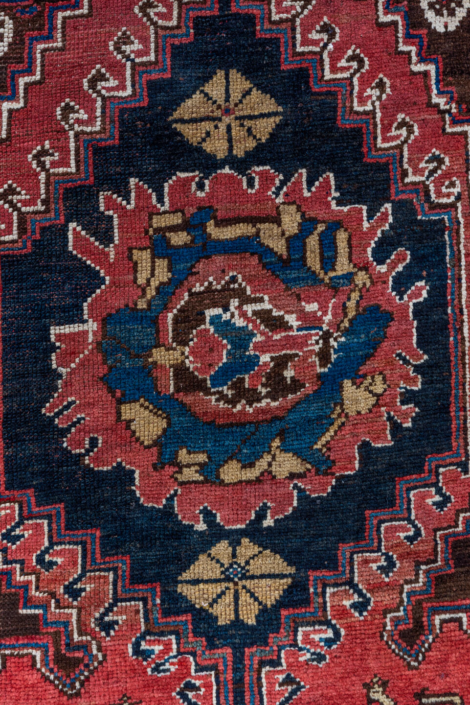 3' x 11' one-of-a-kind handmade vintage Malayer runner rug. Color palette: black, blue, brown, gray, pink, red