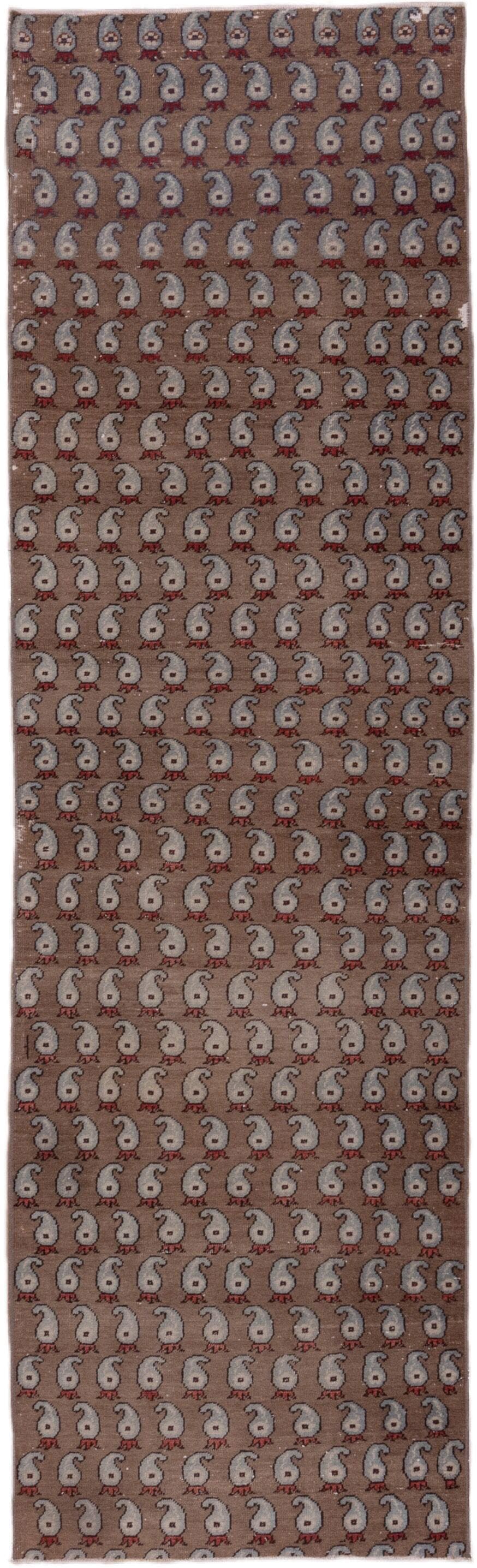 2' x 8' one-of-a-kind handmade vintage Oushak runner rug. Color palette: taupe, ivory, rust, slate, brown, beige, gray