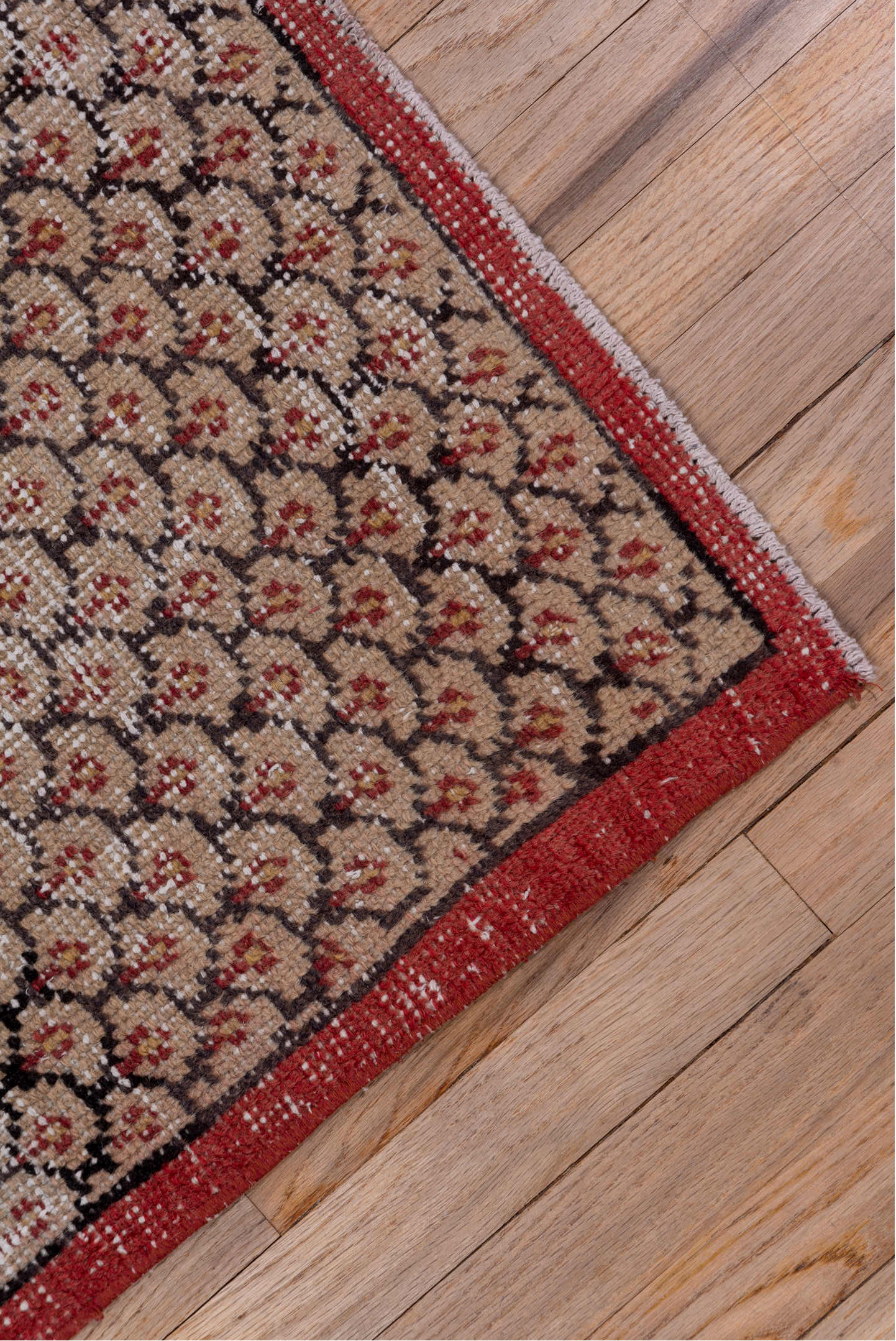 4' x 7' one-of-a-kind handmade vintage Oushak rug. Color palette: ivory, rust, charcoal, taupe, camel, terracotta, brown