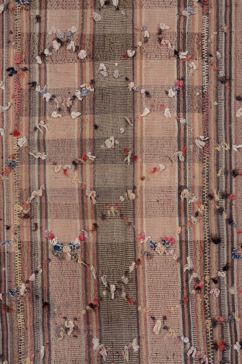 5' x 9' one-of-a-kind handmade vintage Kilim medium size rug. Color palette: taupe, brown, blush, charcoal, ivory, rust