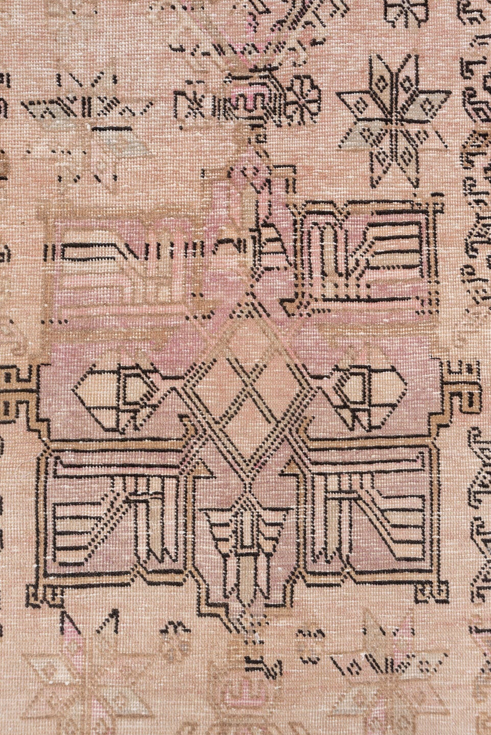 3' x 12' one-of-a-kind handmade vintage Heriz runner rug. Color palette: blush, taupe, charcoal, dusty rose, beige, brown