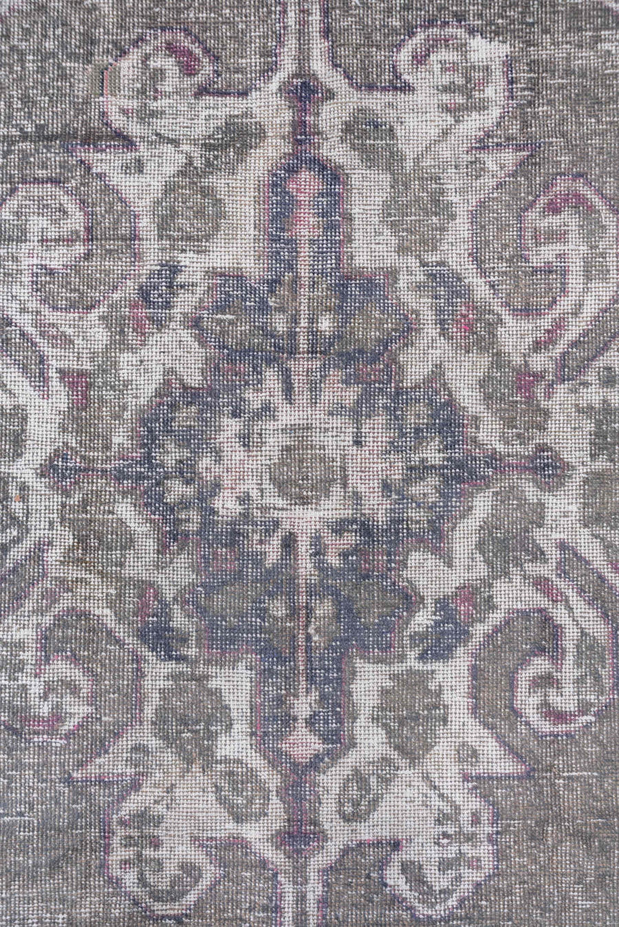 4' x 7' one-of-a-kind handmade vintage Oushak rug. Color palette: taupe, ivory, slate, lavender, rose, charcoal, beige, gray