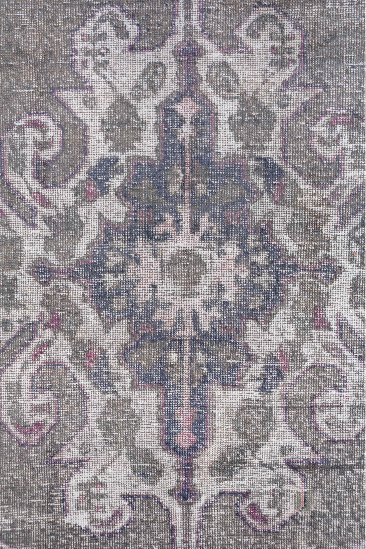 4' x 7' one-of-a-kind handmade vintage Oushak rug. Color palette: blue, dark gray, dim gray, gainsboro, gray, light gray