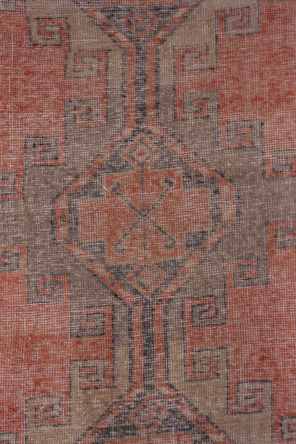 2' x 11' one-of-a-kind handmade vintage Oushak runner rug. Color palette: brown, gray, off-white, pink, red, snow, white