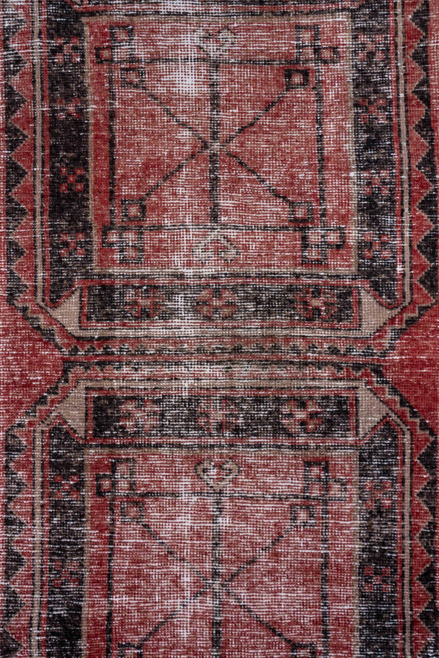 2' x 11' one-of-a-kind handmade vintage Oushak runner rug. Color palette: terra cotta, charcoal, rose, ivory, taupe