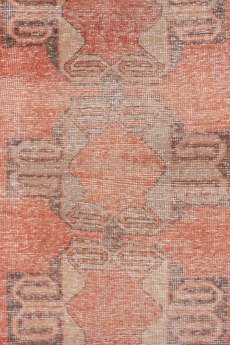 3' x 8' one-of-a-kind handmade vintage Oushak runner rug. Color palette: coral, taupe, ivory, charcoal, rose, camel