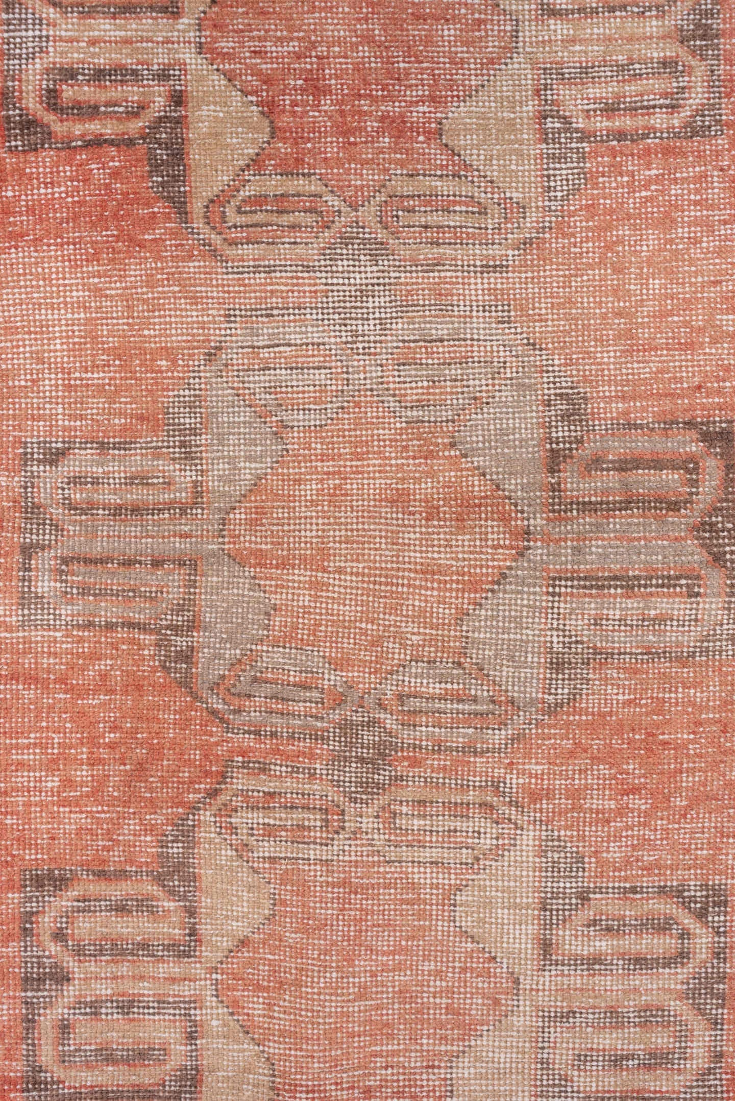 3' x 8' one-of-a-kind handmade vintage Oushak runner rug. Color palette: coral, taupe, ivory, charcoal, rose, camel
