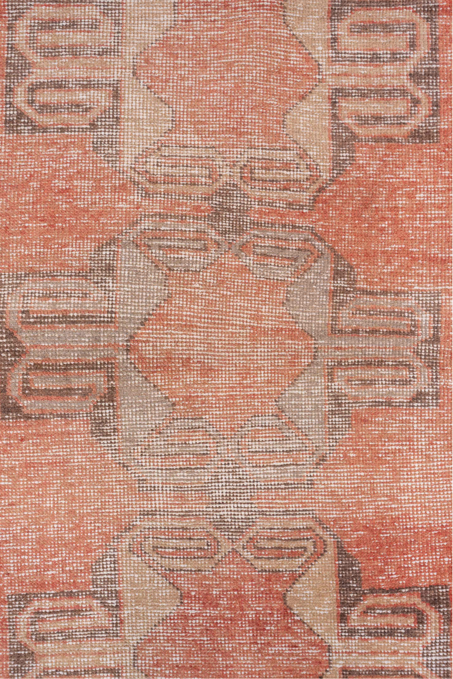 3' x 8' one-of-a-kind handmade vintage Oushak runner rug. Color palette: coral, taupe, ivory, charcoal, rose, camel